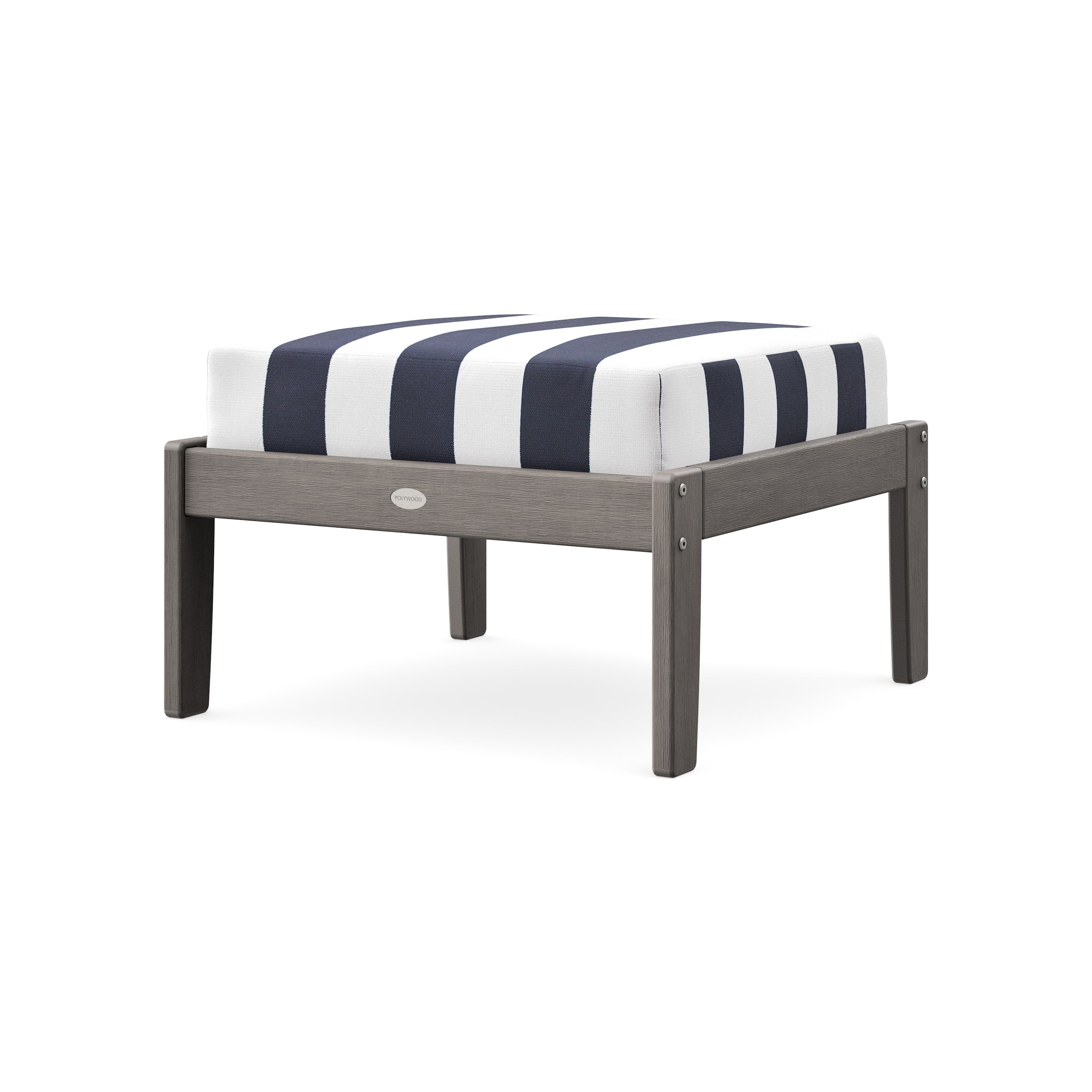 Braxton Deep Seating Ottoman in Driftwood / Cabana Stripe Navy