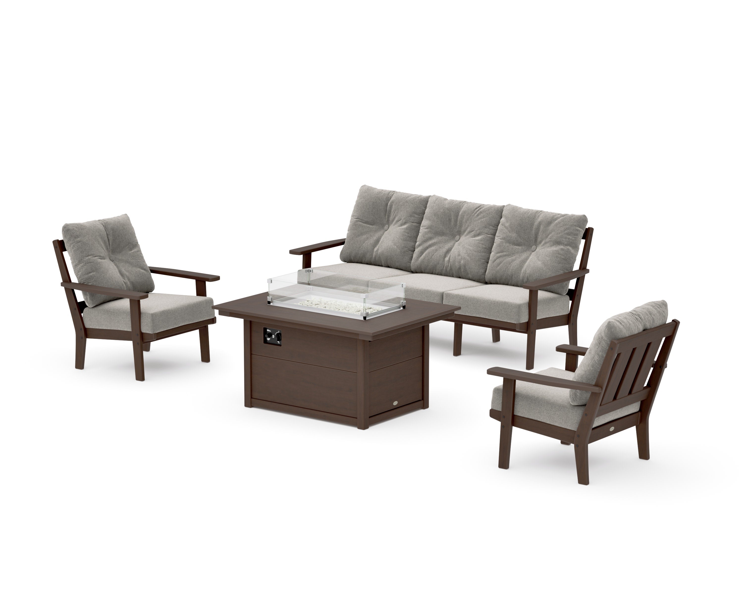 Oxford Deep Seating Fire Pit Table Set in Kona / Weathered Tweed