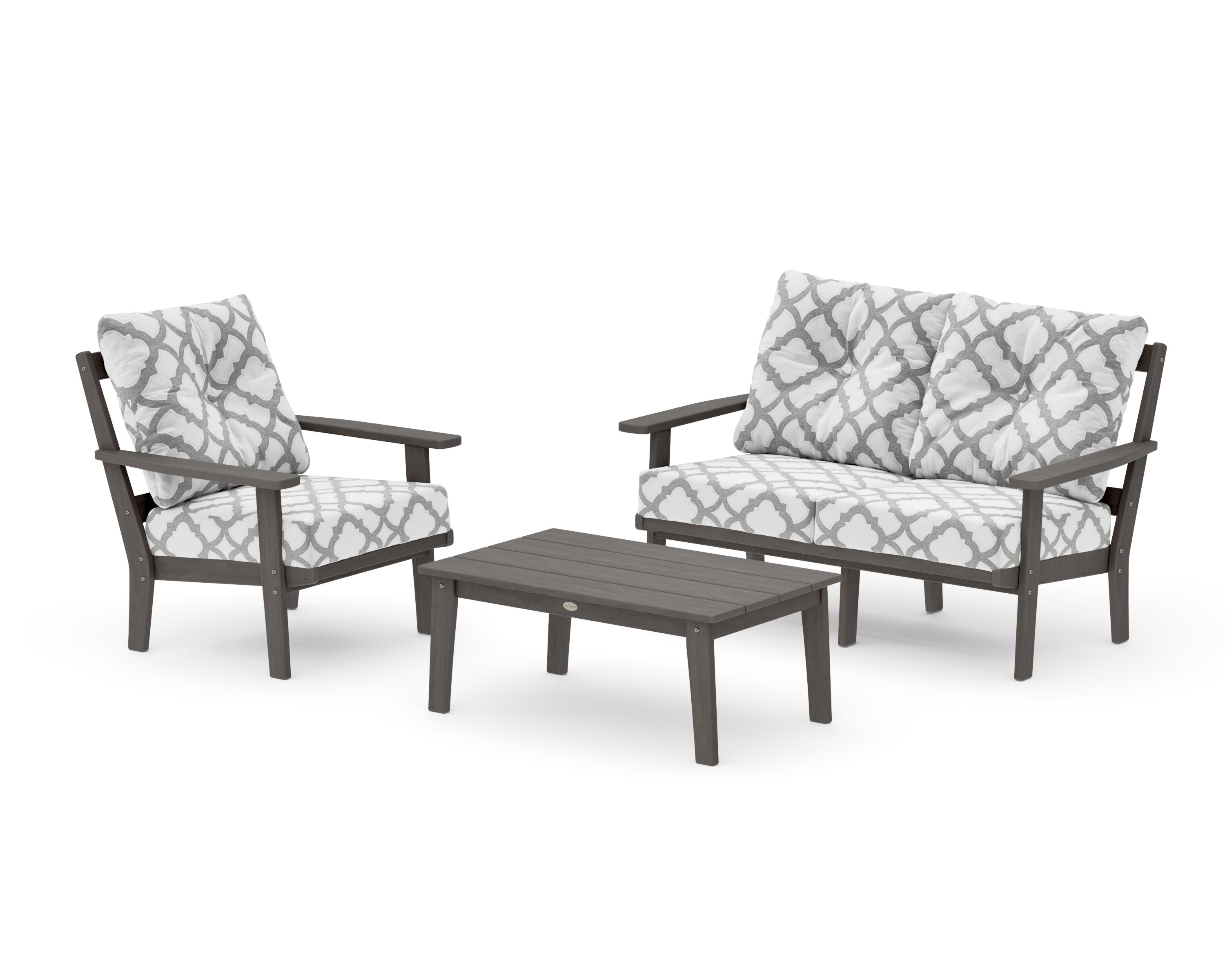 Oxford 3-Piece Deep Seating Set with Loveseat in Driftwood / Trellis Grey Mist