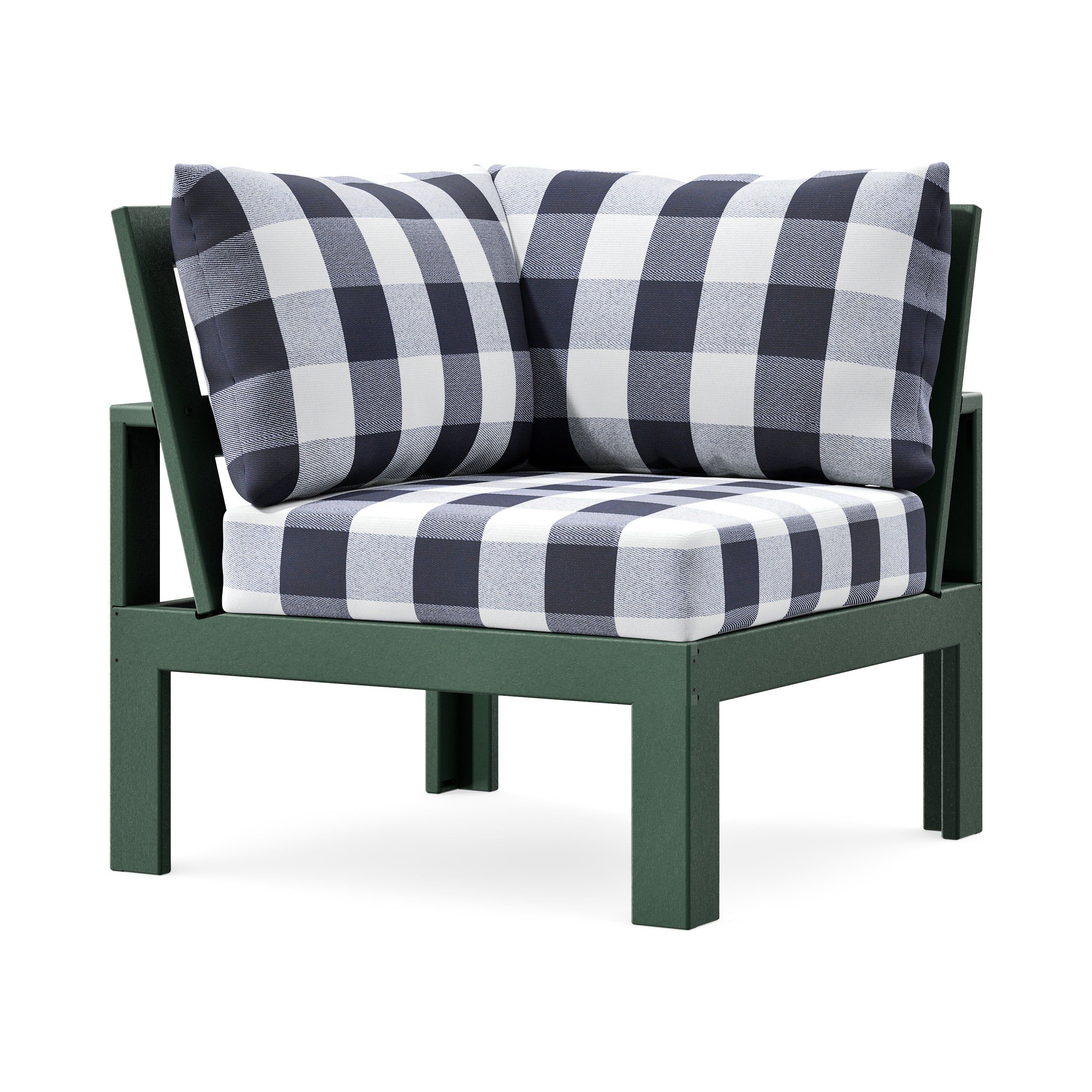 Modular Corner Chair in Green / Buffalo Plaid Navy