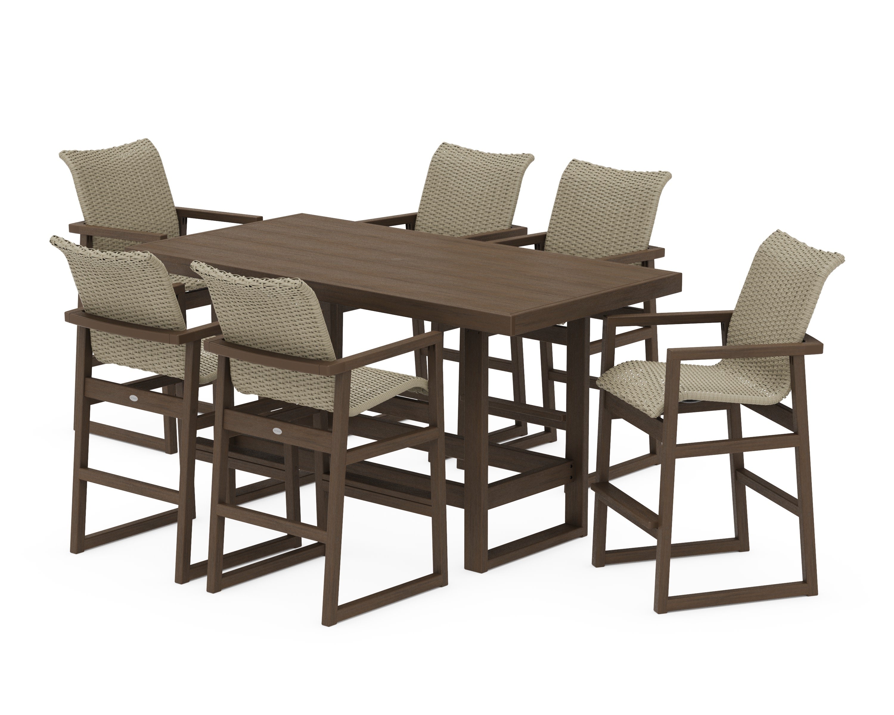 EDGE Woven Arm Chair 7-Piece Bar Set in Kona / Dune Grass