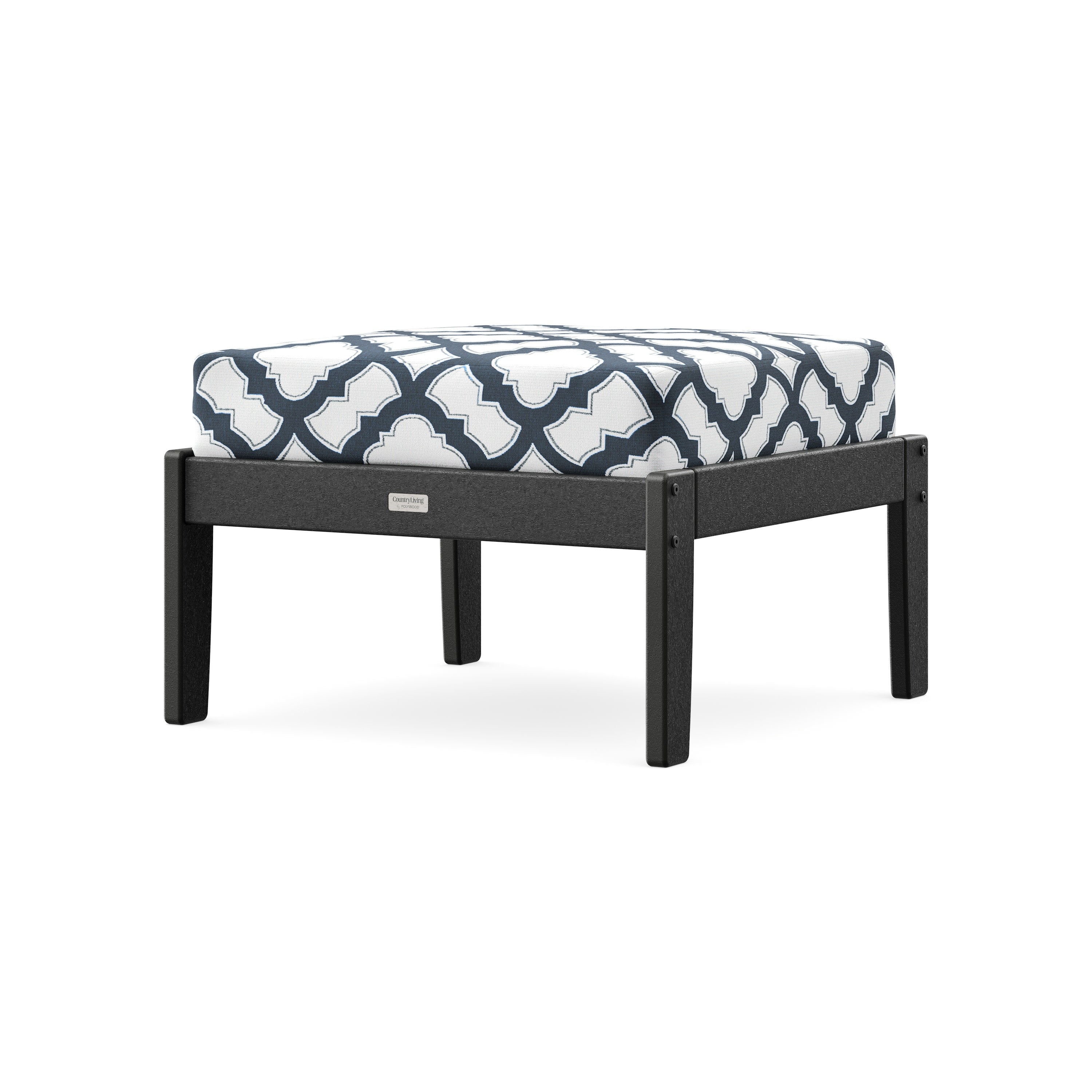 Cottage Deep Seating Ottoman in Black / Trellis Marine Indigo
