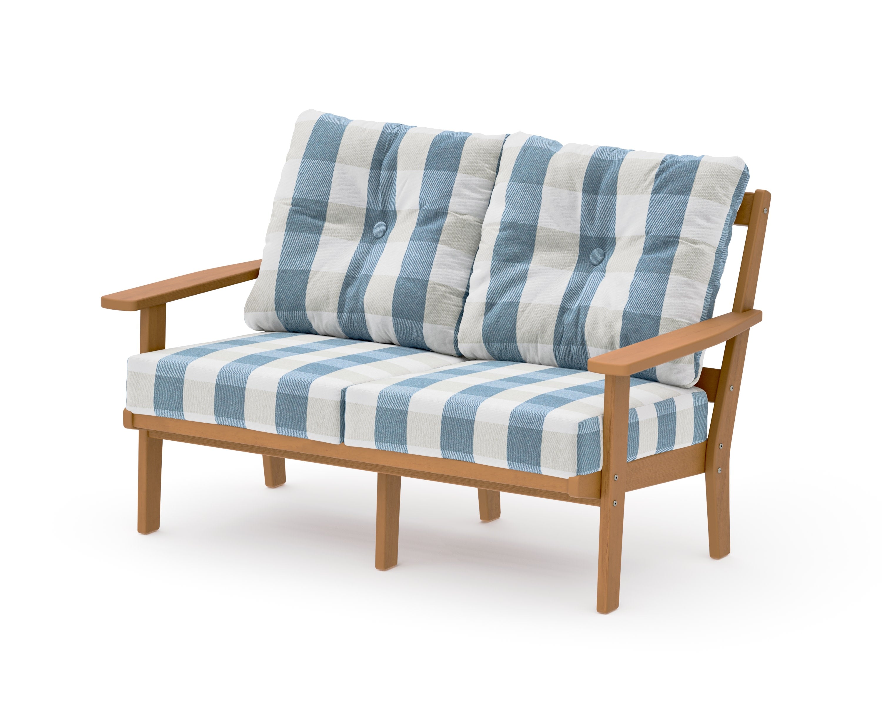 Oxford Deep SeatingLoveseat in Natural / Buffalo Plaid Sky Blue