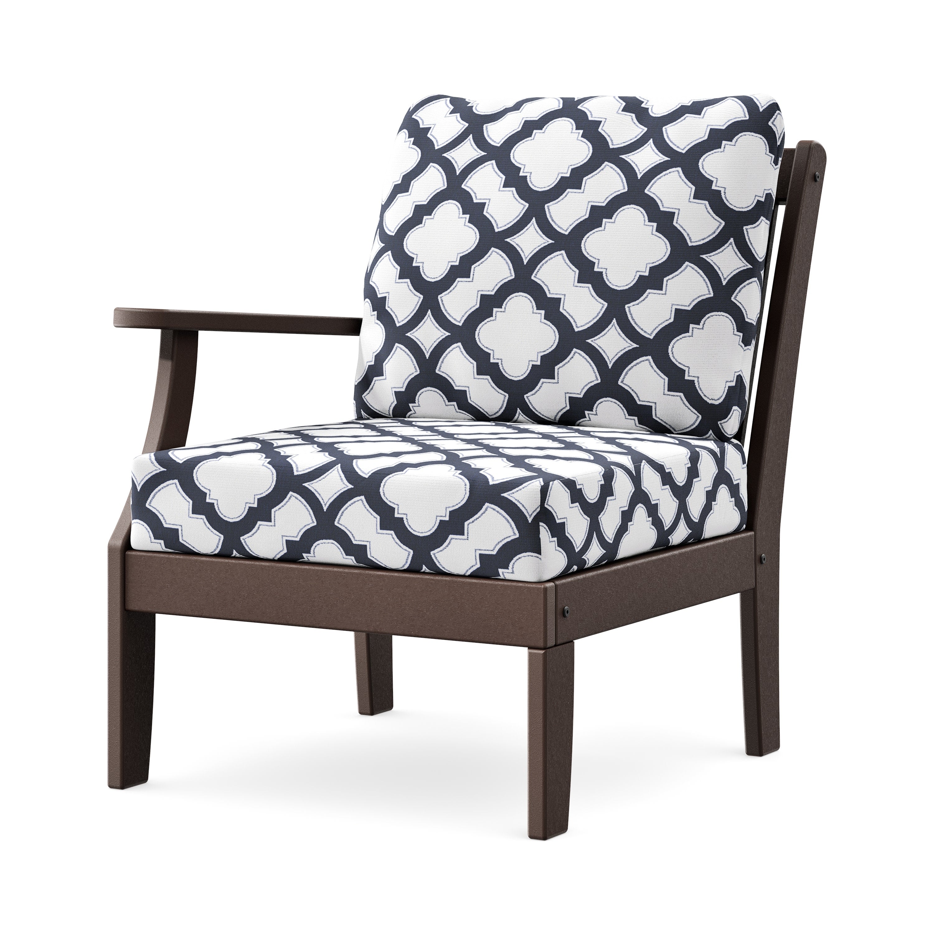 Braxton Modular Left Arm Chair in Mahogany / Trellis Navy