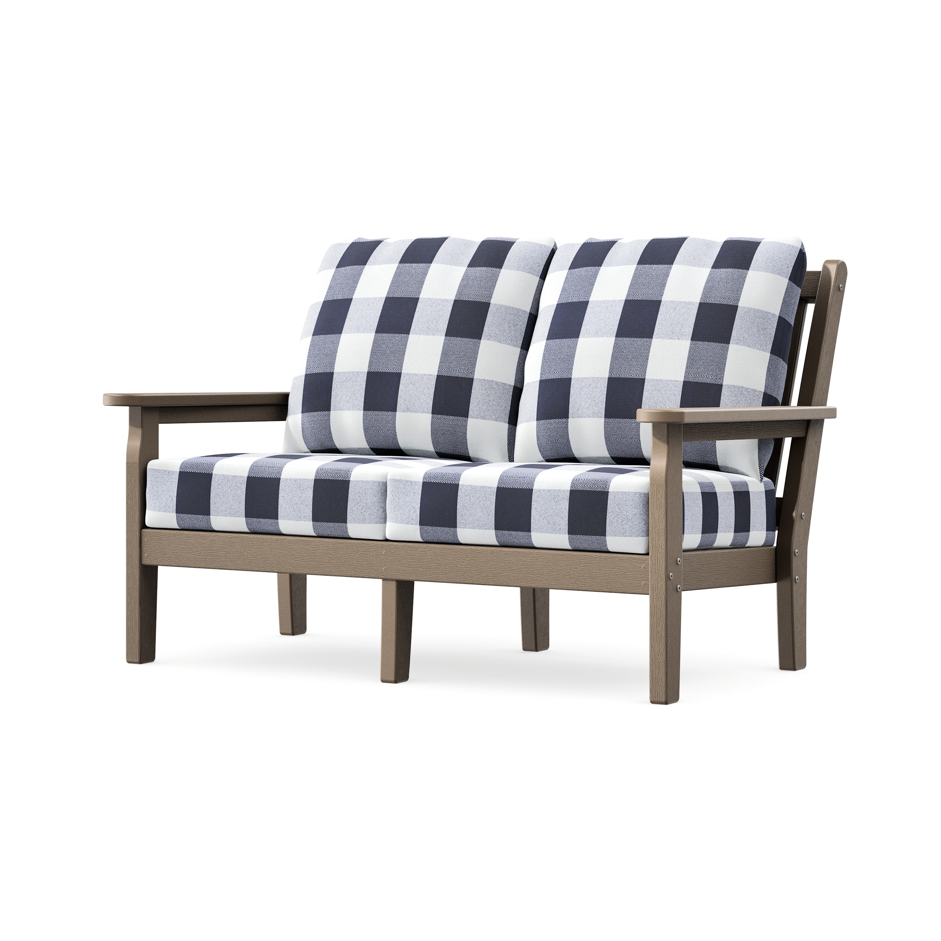 Chippendale Deep Seating Loveseat in Vintage Sahara / Buffalo Plaid Navy