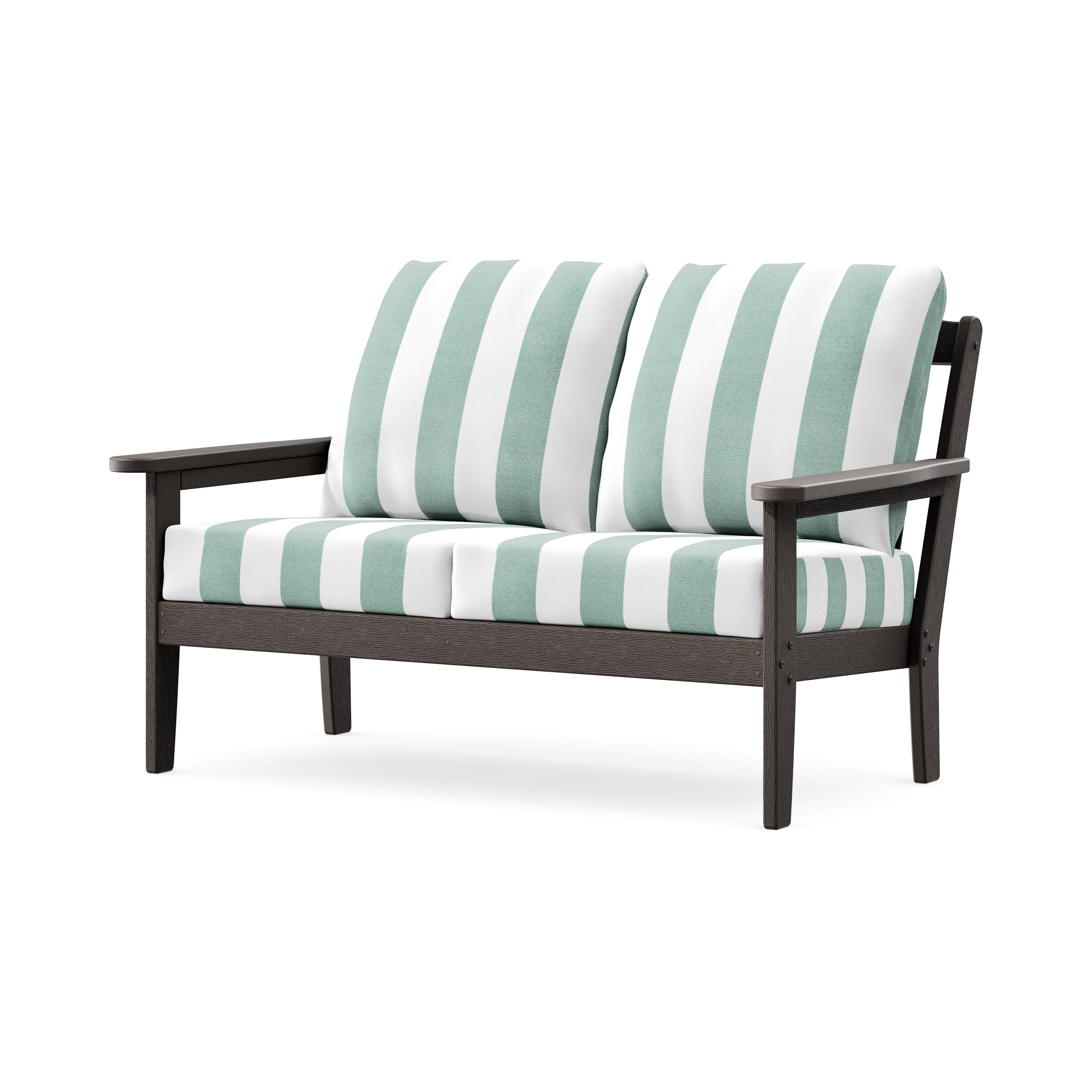 Cottage Deep Seating Loveseat in Vintage Coffee / Cabana Stripe Glacier Spa