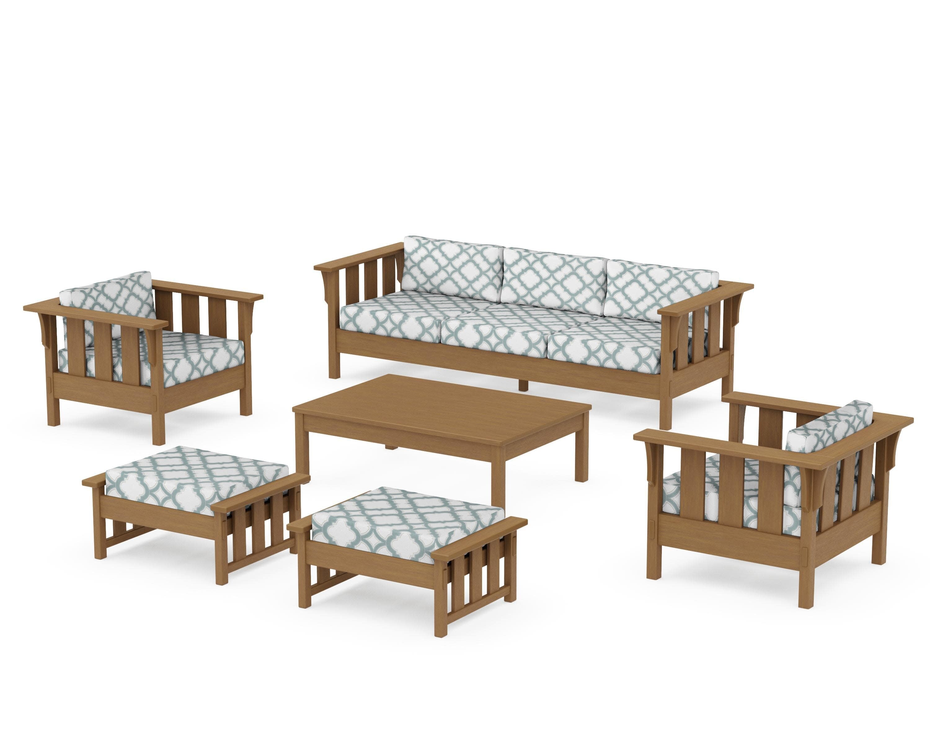 Acadia 6-Piece Lounge Sofa Set in Natural / Trellis Glacier Spa