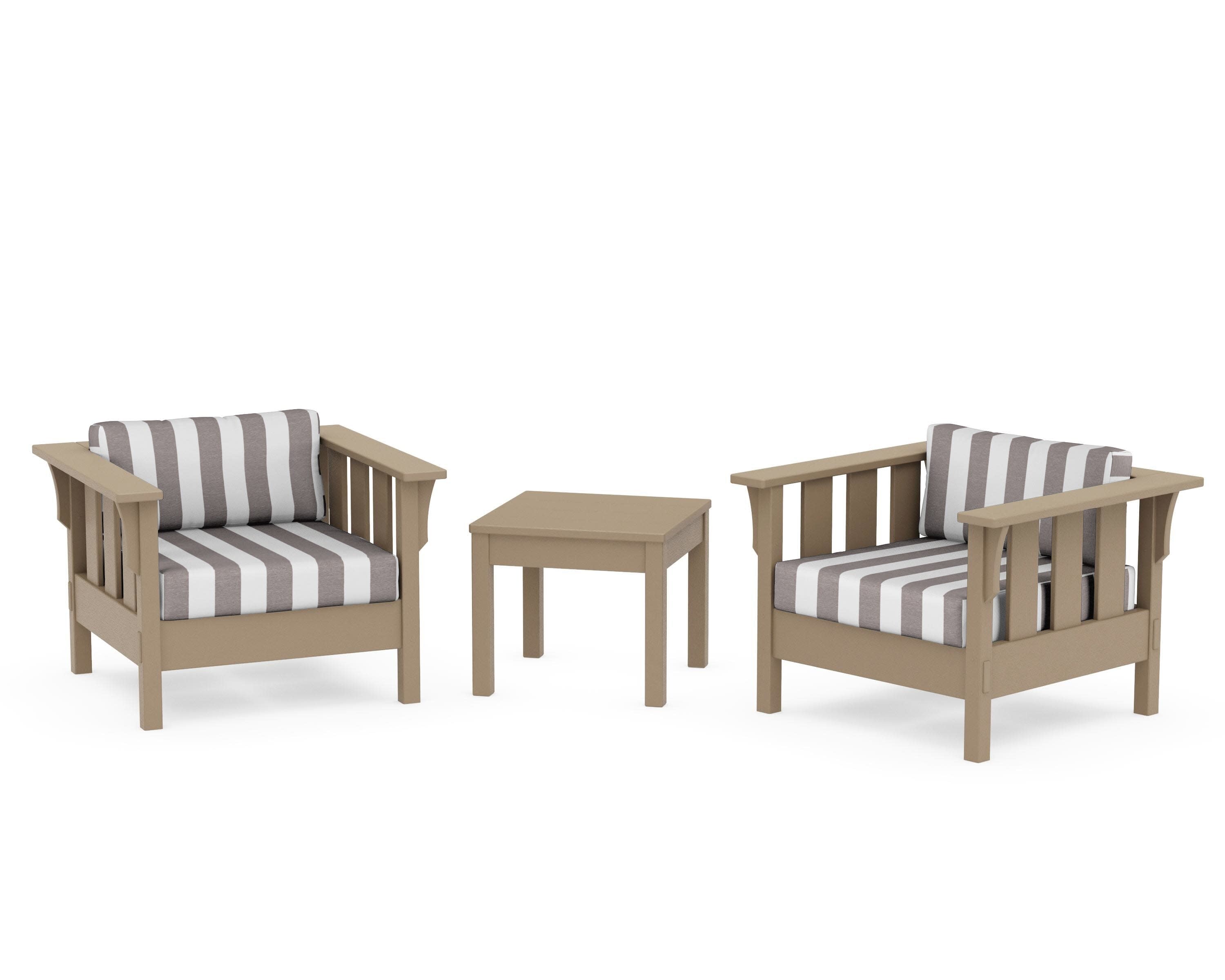Acadia 3-Piece Deep Seating Set in Vintage Sahara / Cabana Stripe Grey Mist
