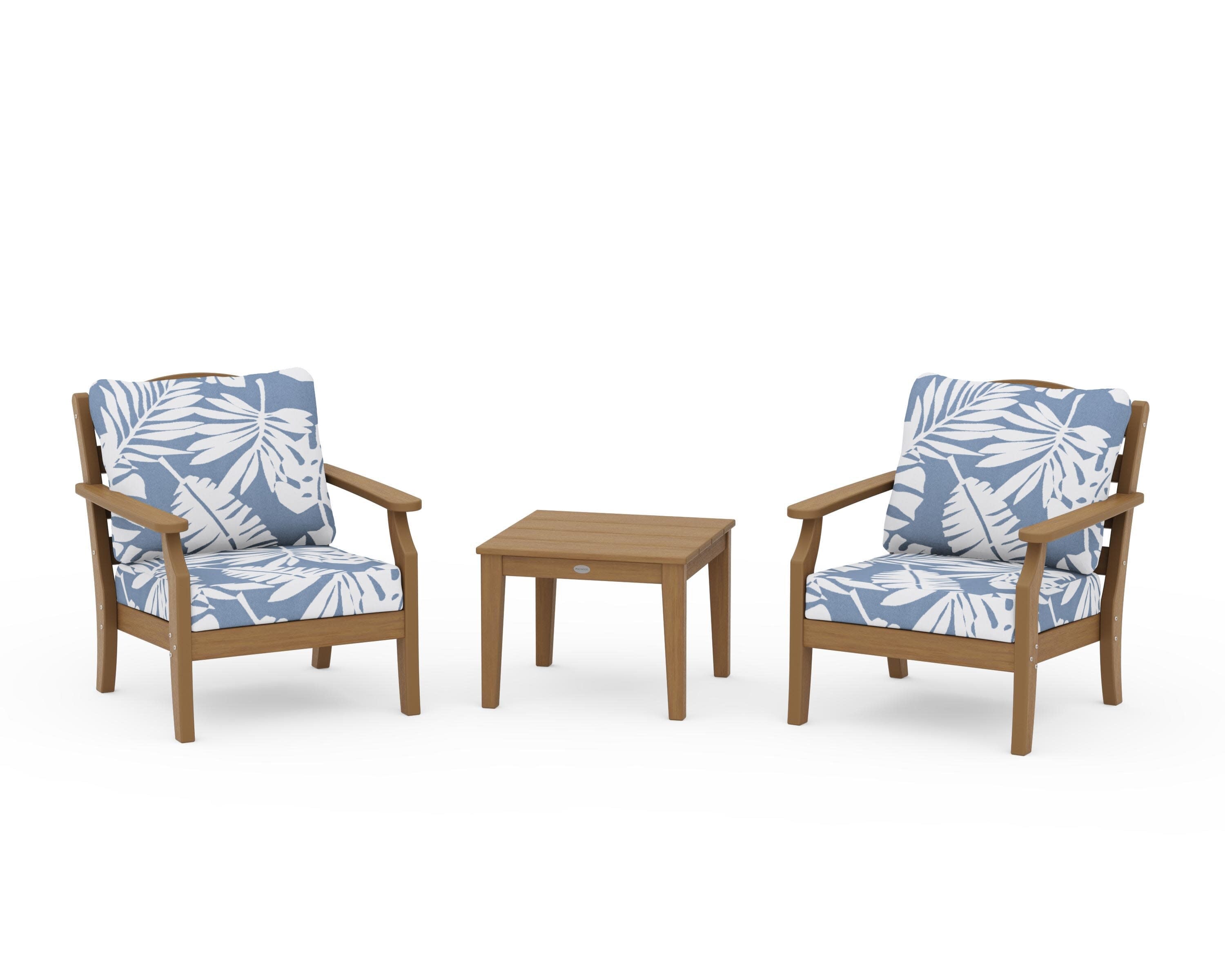 Savannah 3-Piece Deep Seating Set in Natural / Leaf Sky Blue