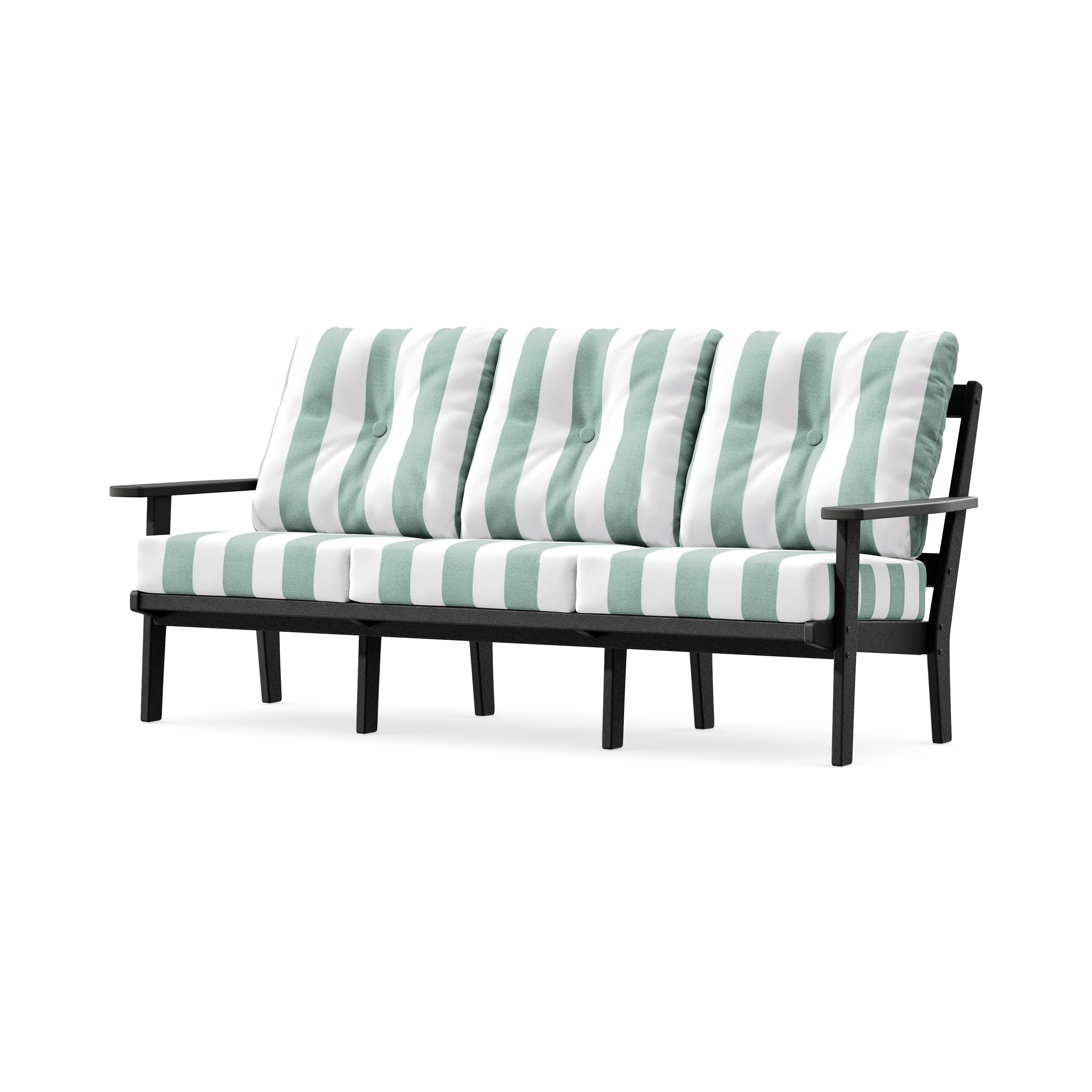 Oxford Deep Seating Sofa in Black / Cabana Stripe Glacier Spa