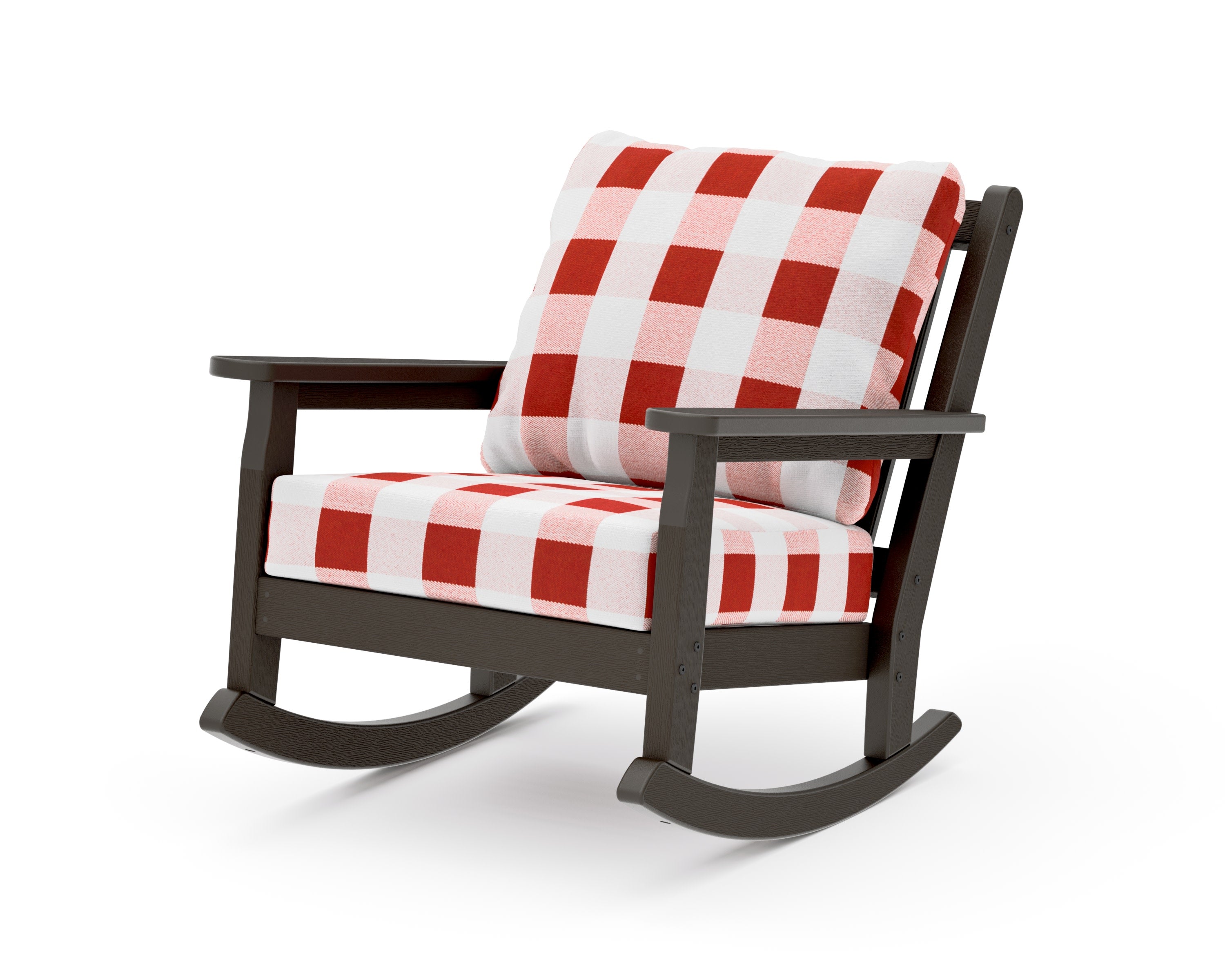 Chippendale Deep Seating Rocking Chair in Vintage Coffee / Buffalo Plaid Crimson