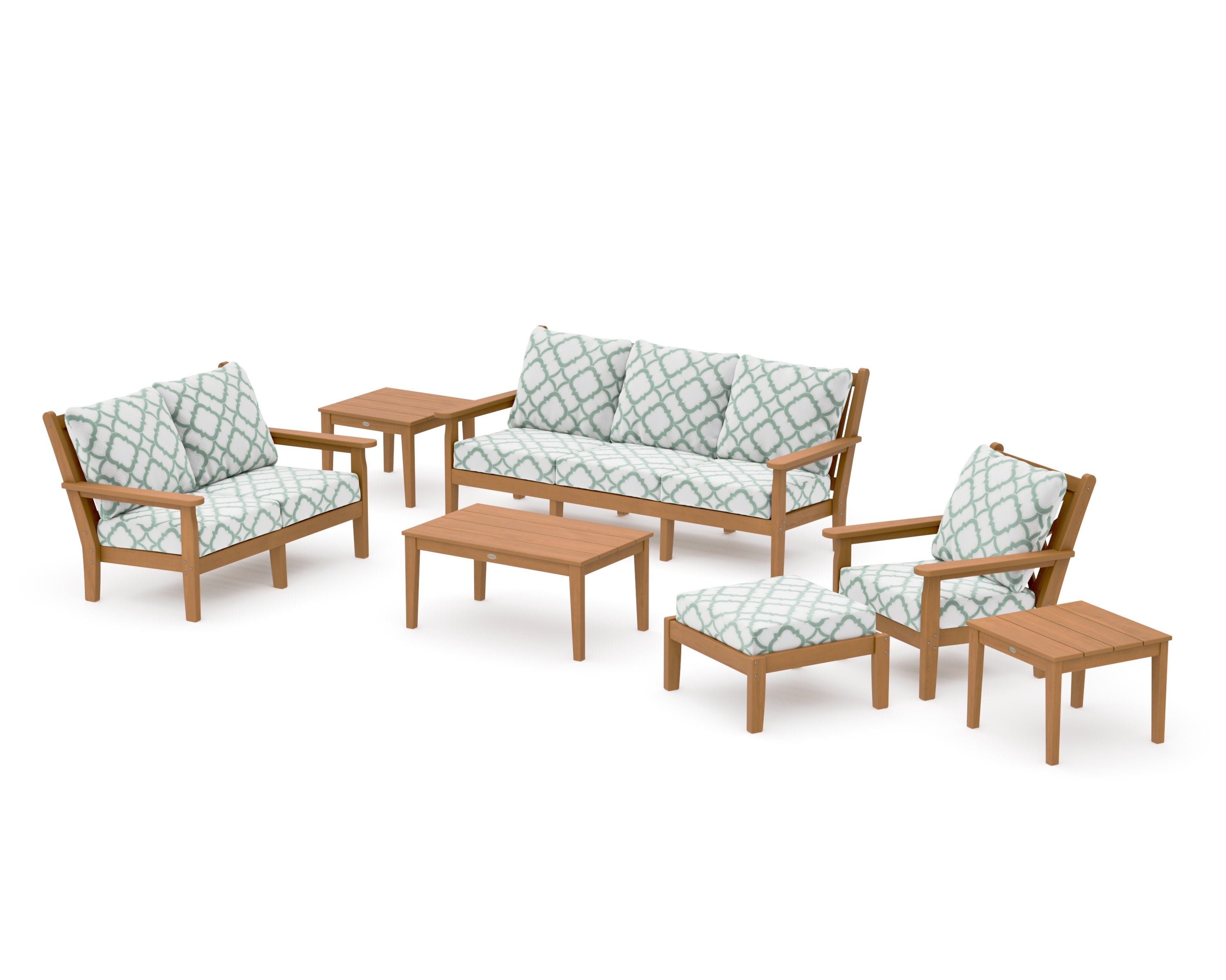 Chippendale 7-Piece Deep Seating Set in Natural / Trellis Glacier Spa