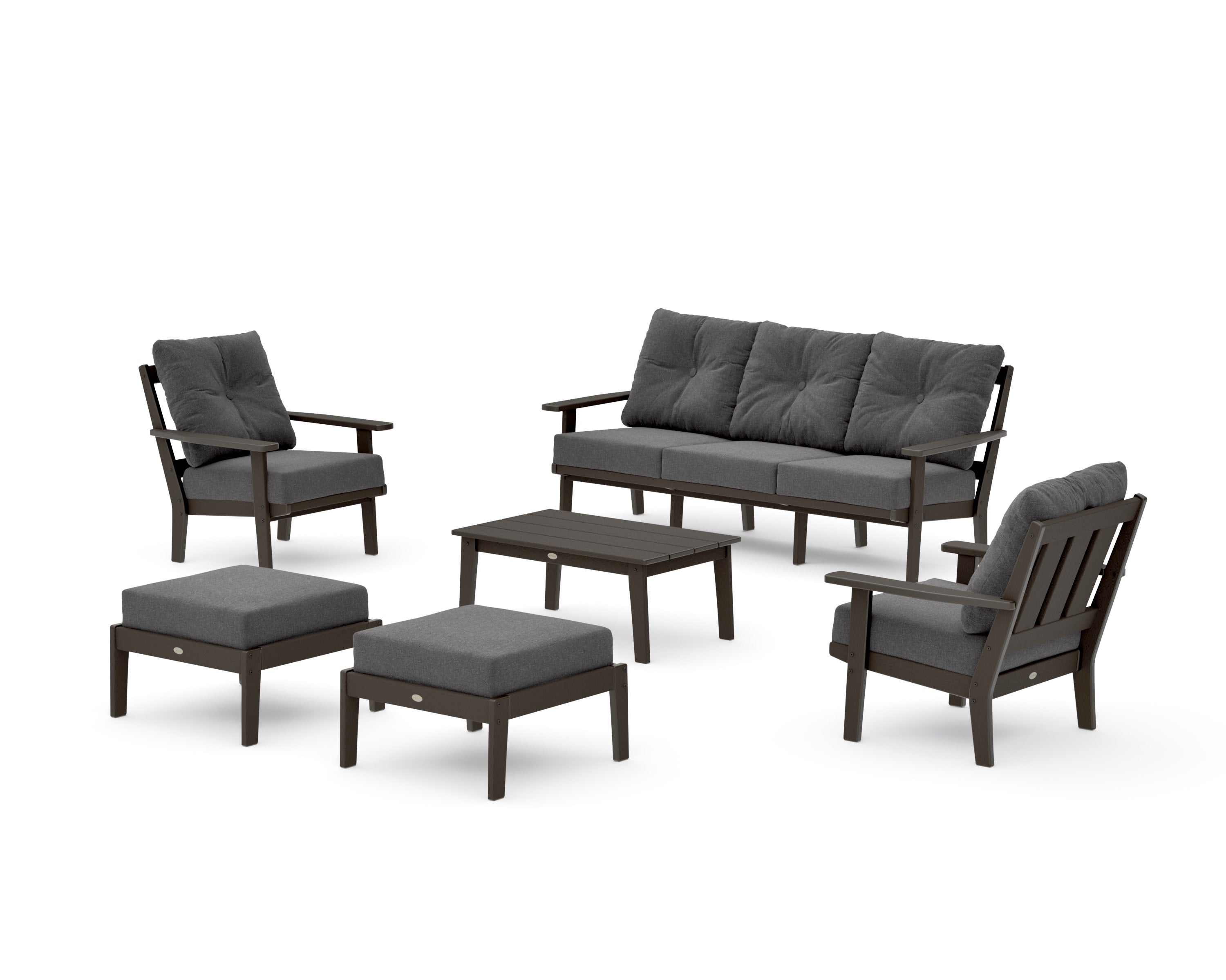 Oxford 6-Piece Lounge Sofa Set in Vintage Coffee / Ash Charcoal