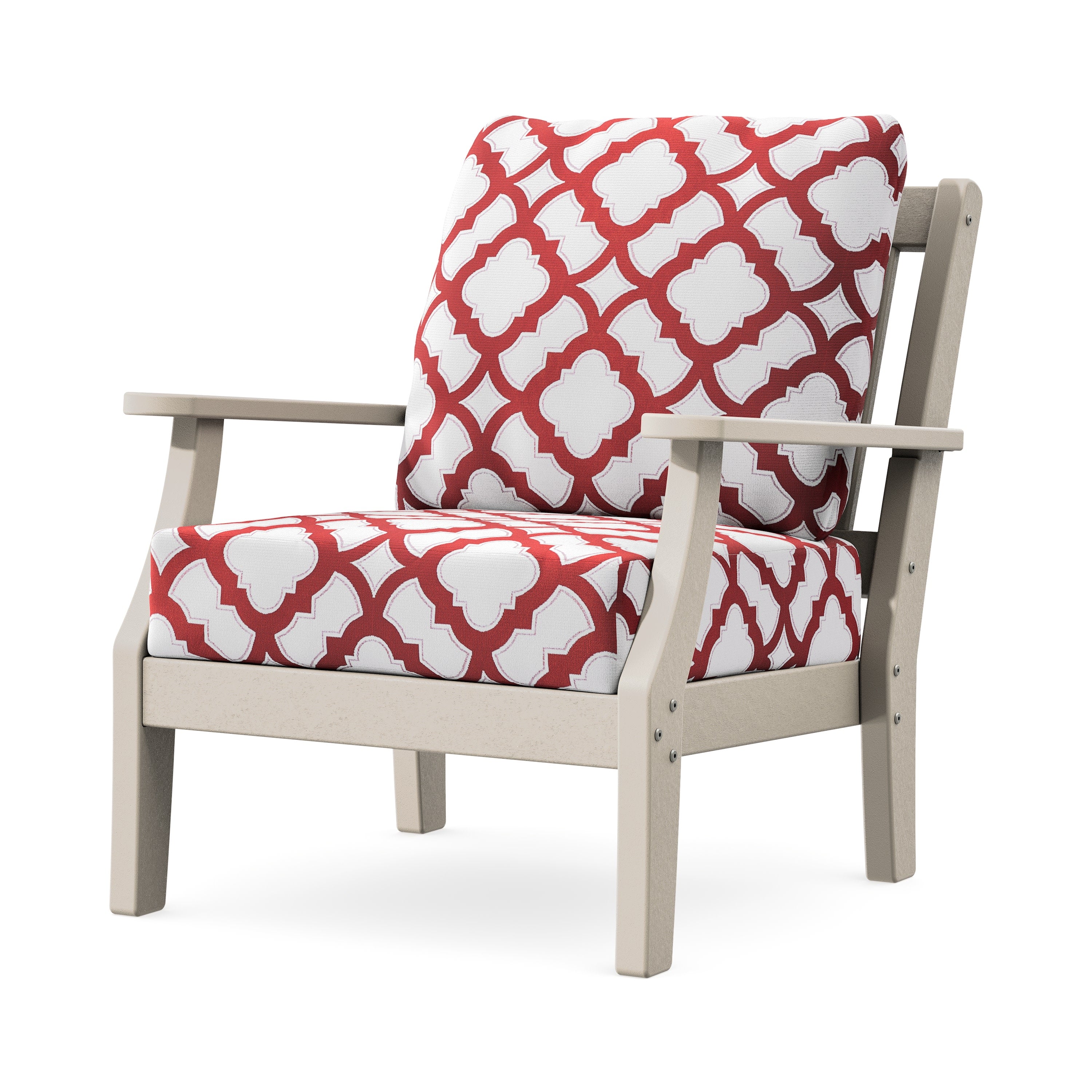 Chinoiserie Deep Seating Chair in Sand / Trellis Crimson