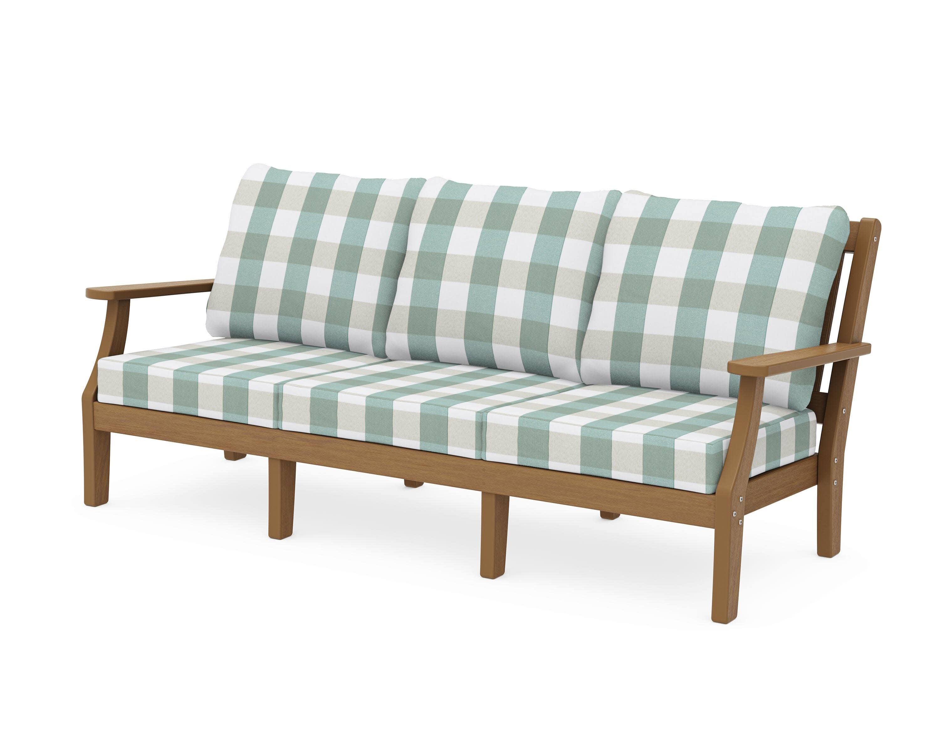 Chinoiserie Deep Seating Sofa in Natural / Buffalo Plaid Glacier Spa