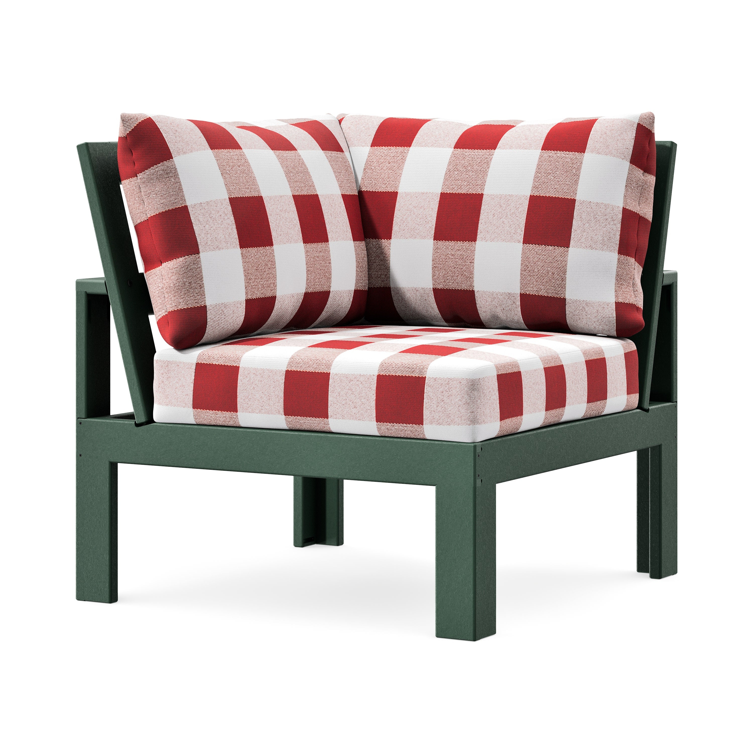 Modular Corner Chair in Green / Buffalo Plaid Crimson