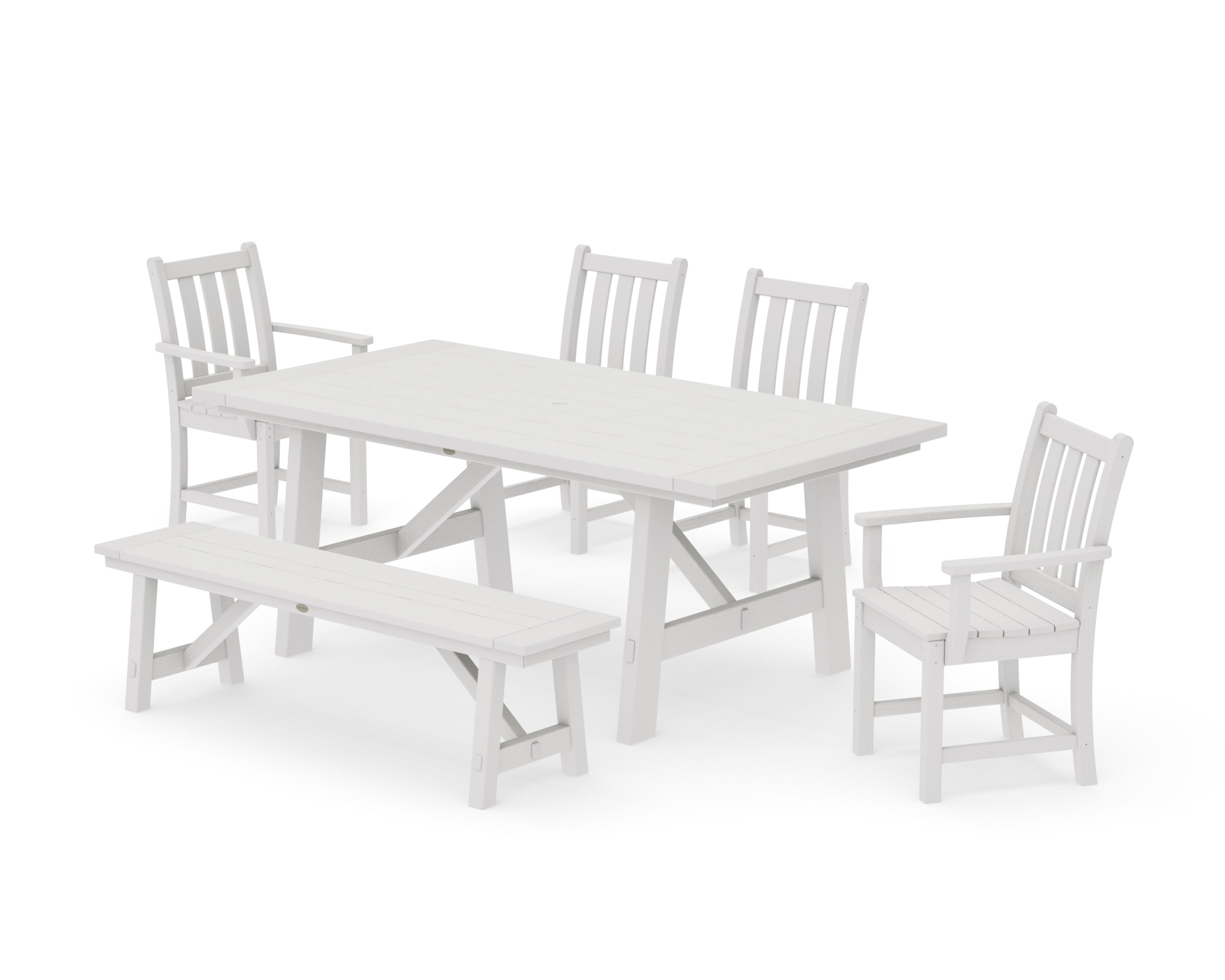 Traditional Garden 6-Piece Rustic Farmhouse Dining Set With Bench in Vintage White