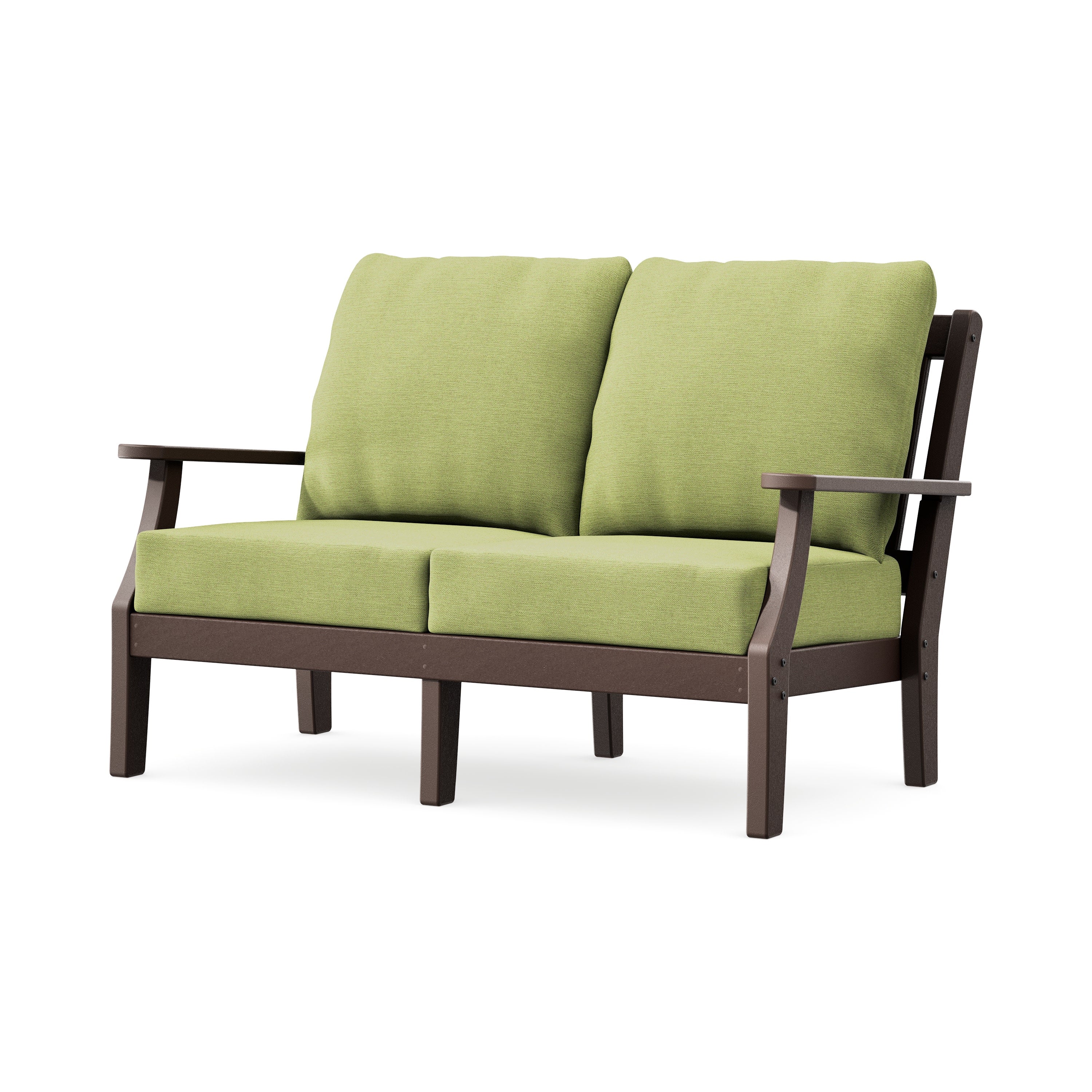 Chinoiserie Deep Seating Loveseat in Mahogany / Chartreuse Boucle