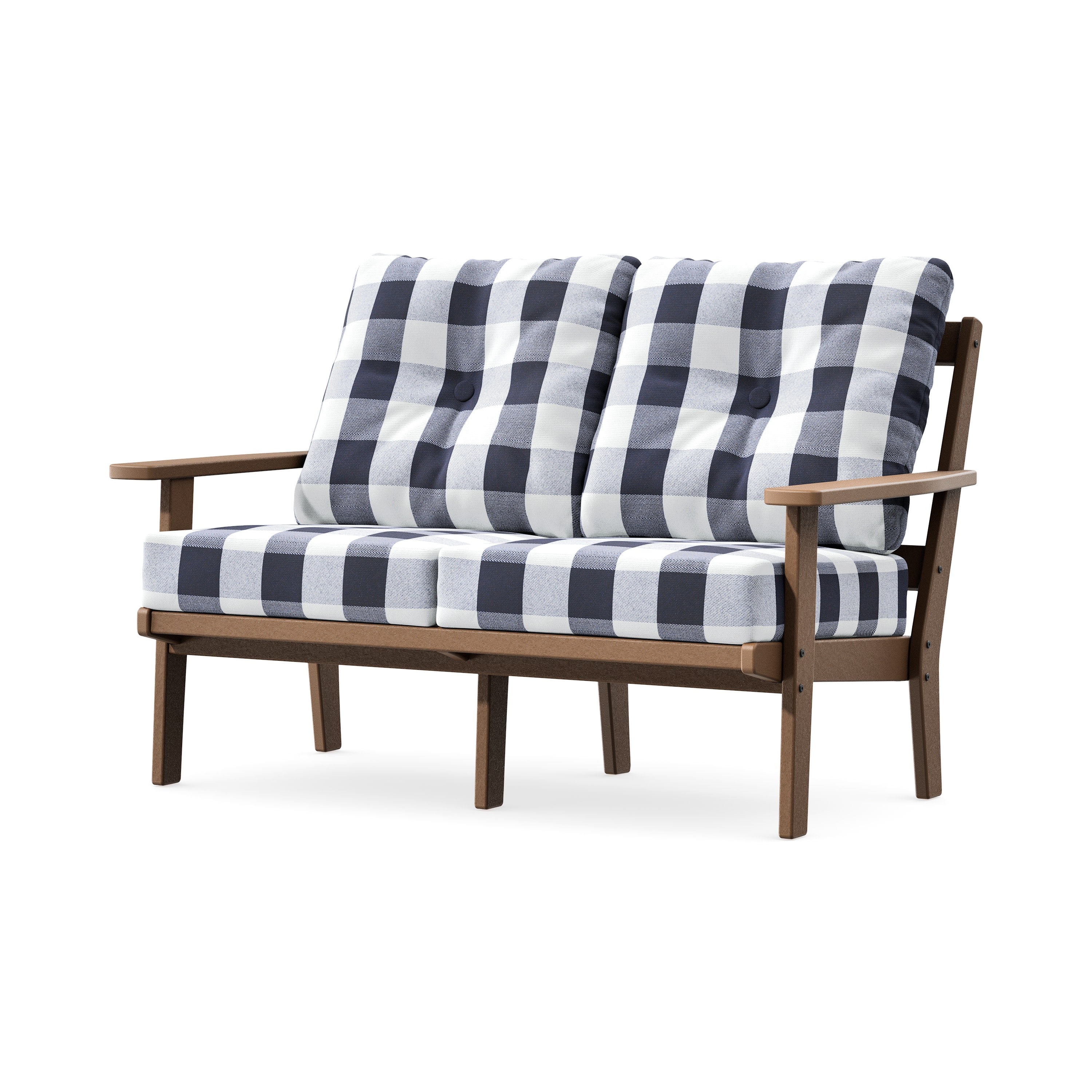 Oxford Deep SeatingLoveseat in Teak / Buffalo Plaid Navy