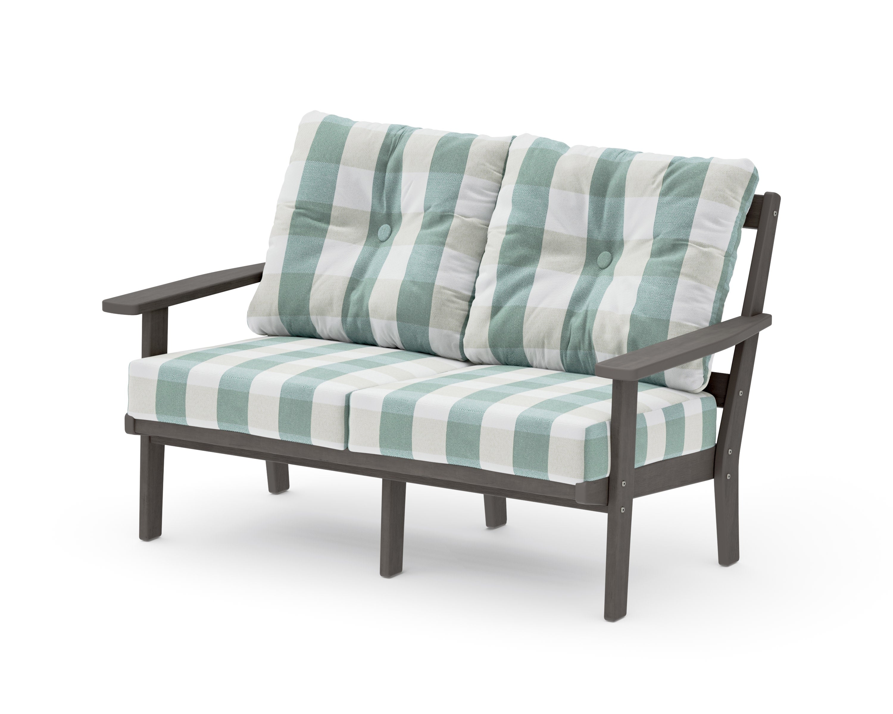 Oxford Deep SeatingLoveseat in Driftwood / Buffalo Plaid Glacier Spa