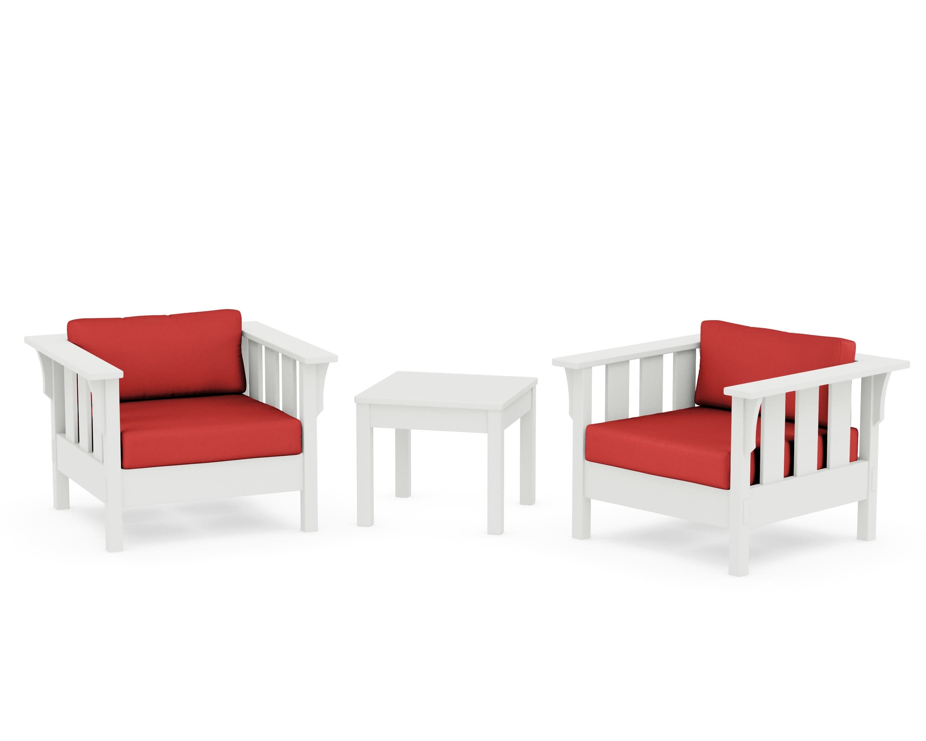 Acadia 3-Piece Deep Seating Set in Vintage White / Crimson Linen