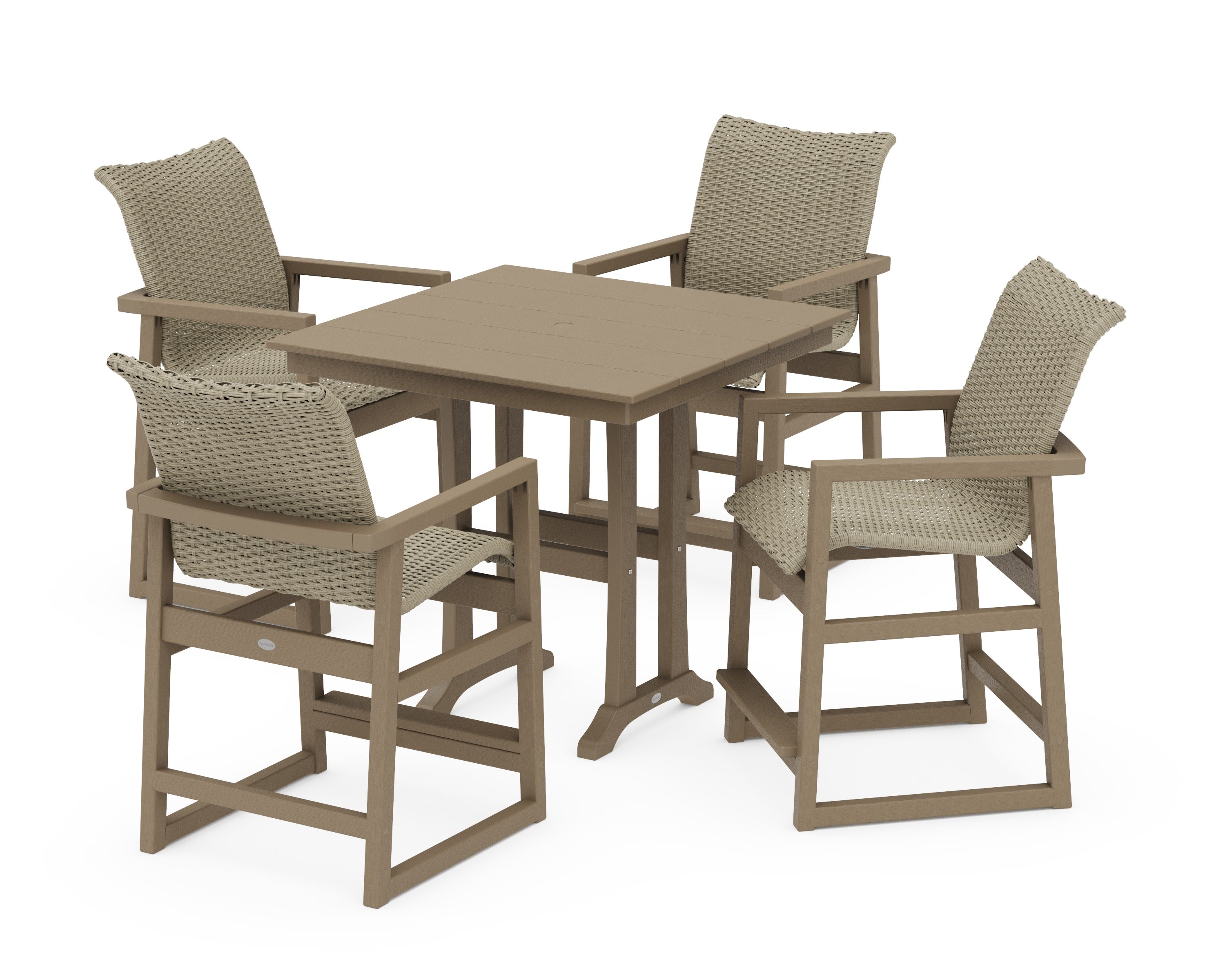 EDGE Woven 5-Piece Farmhouse Counter Set with Trestle Legs in Vintage Sahara / Dune Grass