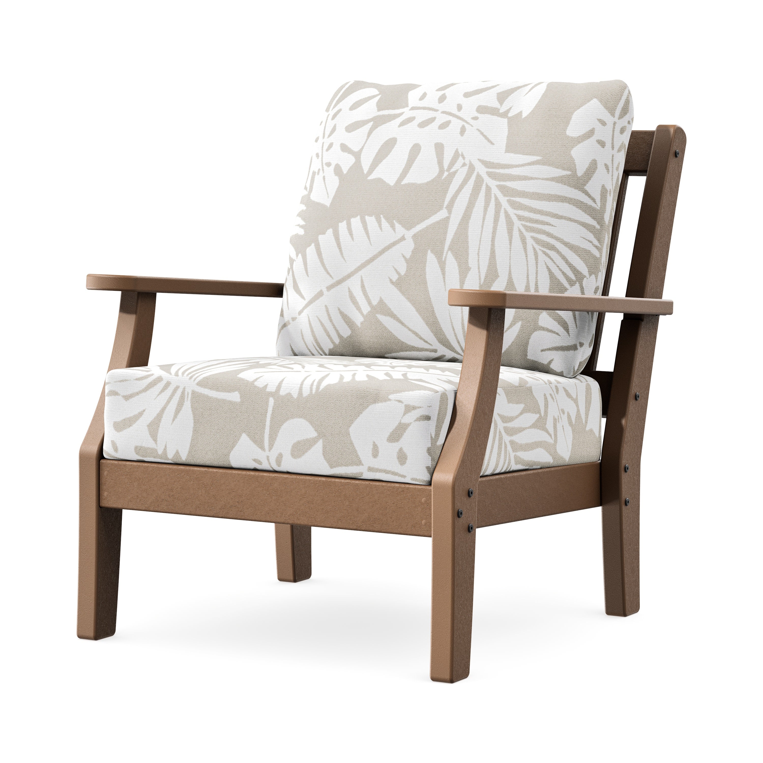 Chinoiserie Deep Seating Chair in Teak / Leaf Dune Burlap