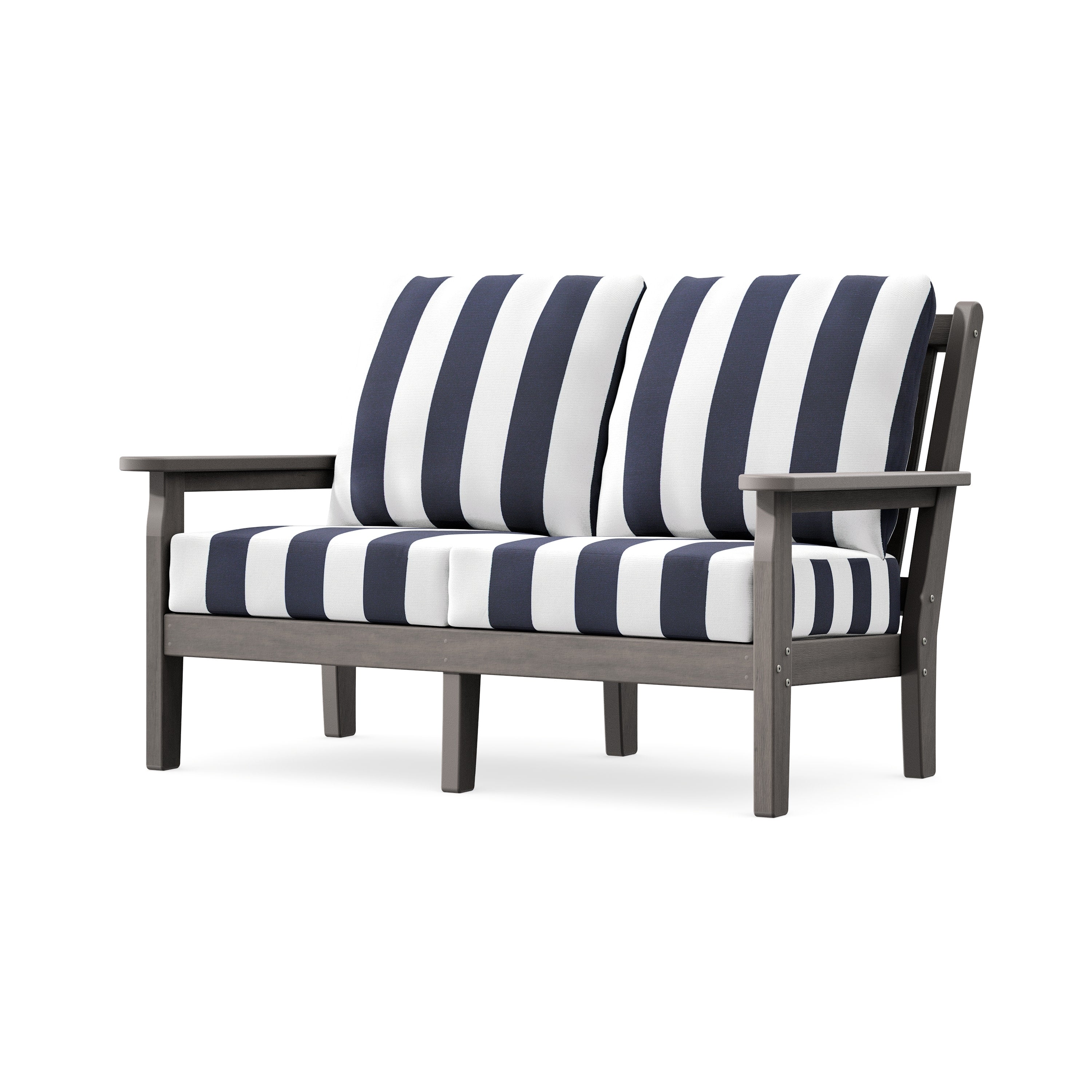 Chippendale Deep Seating Loveseat in Driftwood / Cabana Stripe Navy