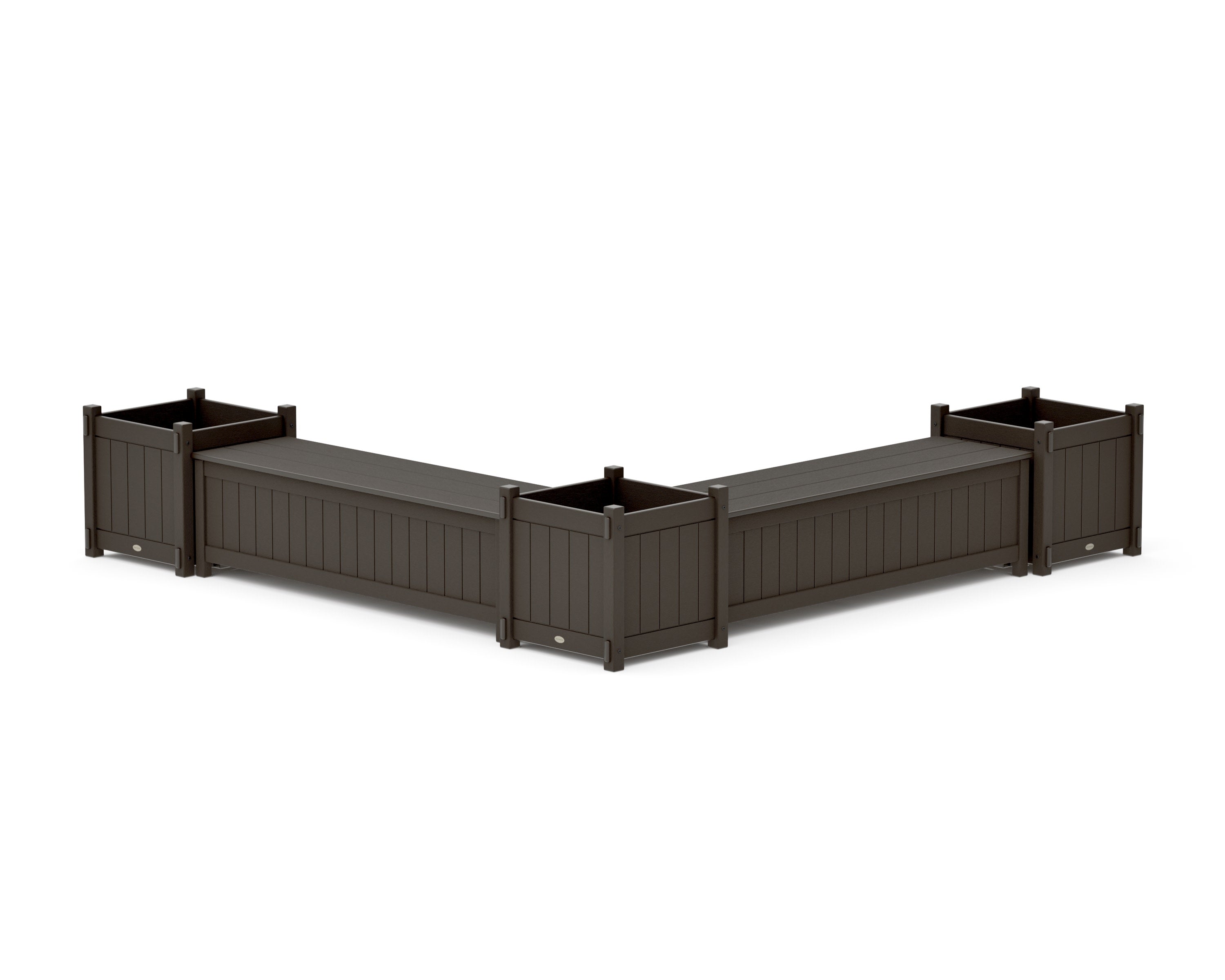 60" Vineyard L- Shaped Planter Storage Bench Corner Set- Large in Vintage Coffee