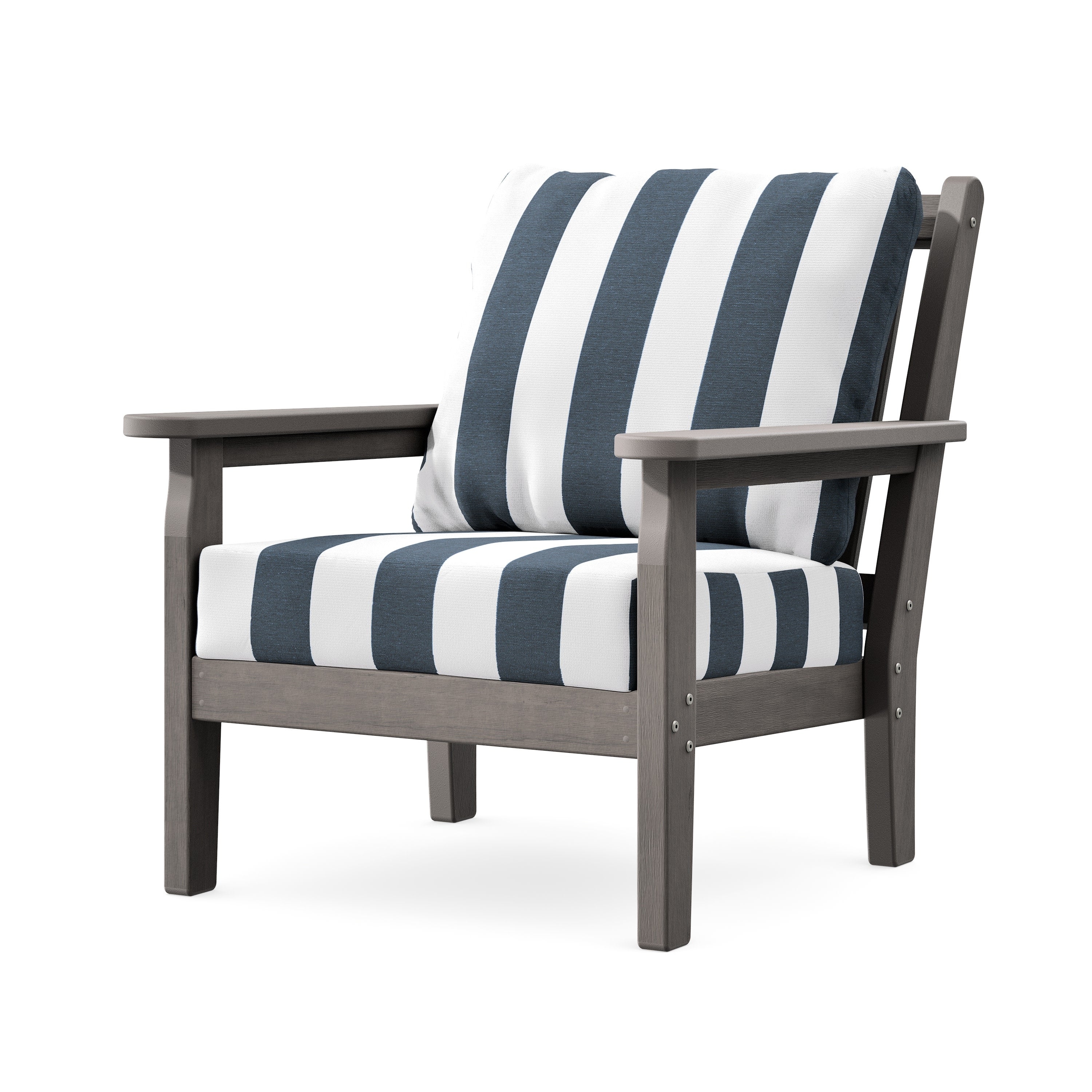 Chippendale Deep Seating Chair in Driftwood / Cabana Stripe Marine Indigo