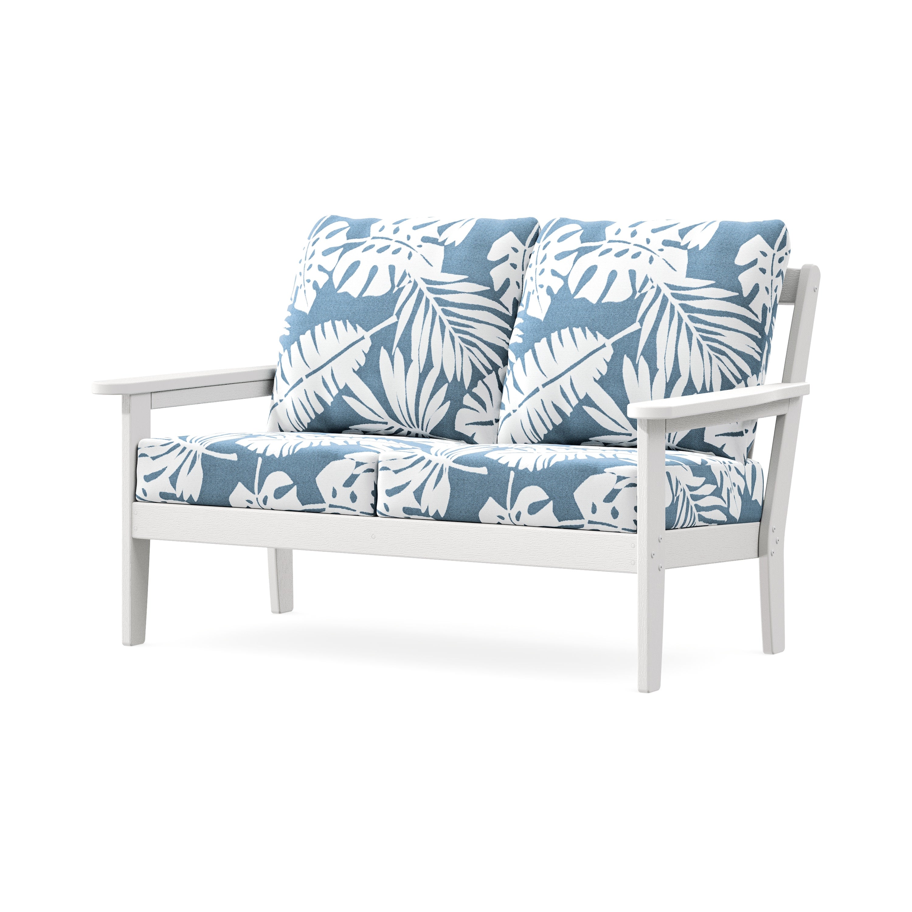 Cottage Deep Seating Loveseat in Vintage White / Leaf Sky Blue