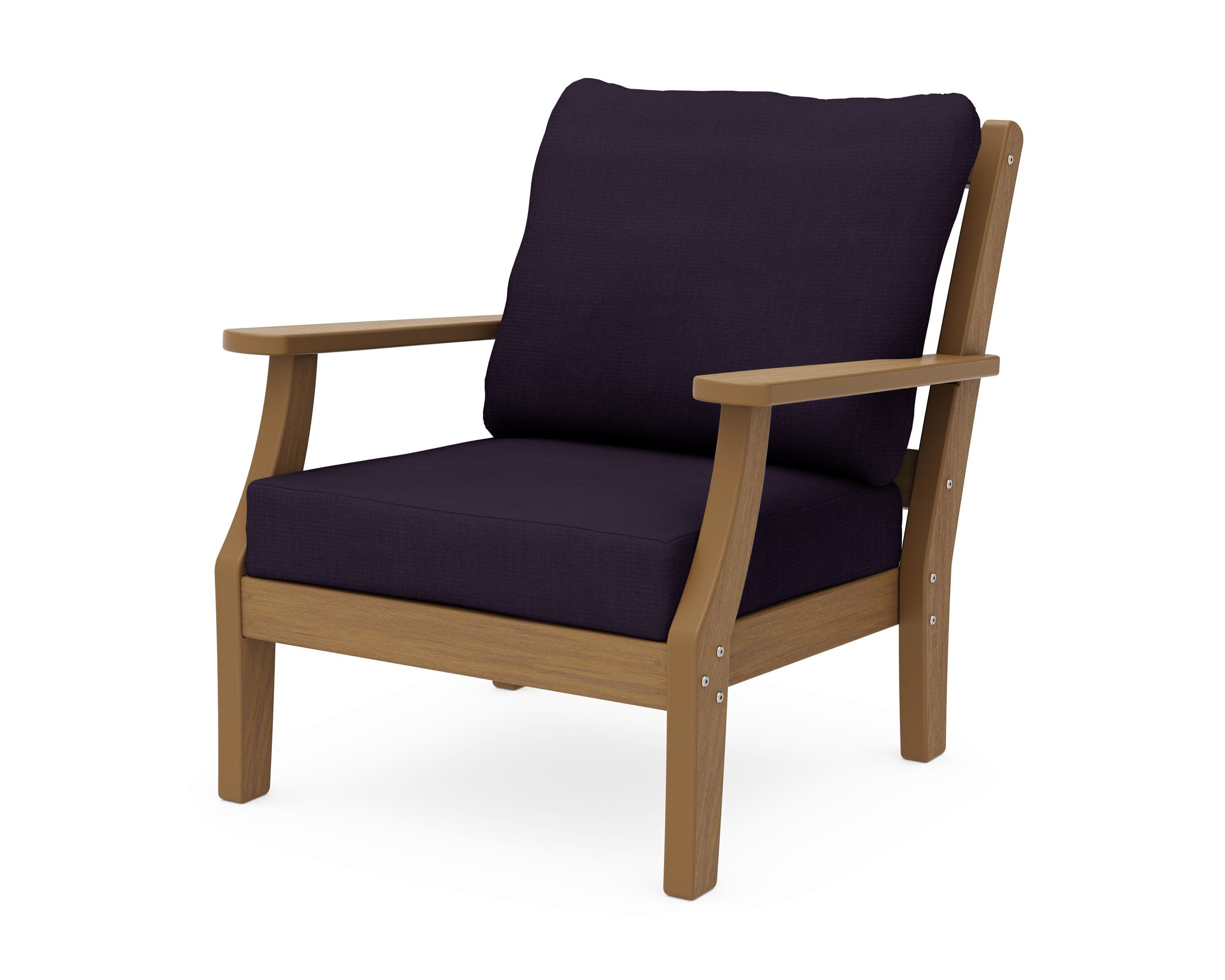 Chinoiserie Deep Seating Chair in Natural / Navy Linen