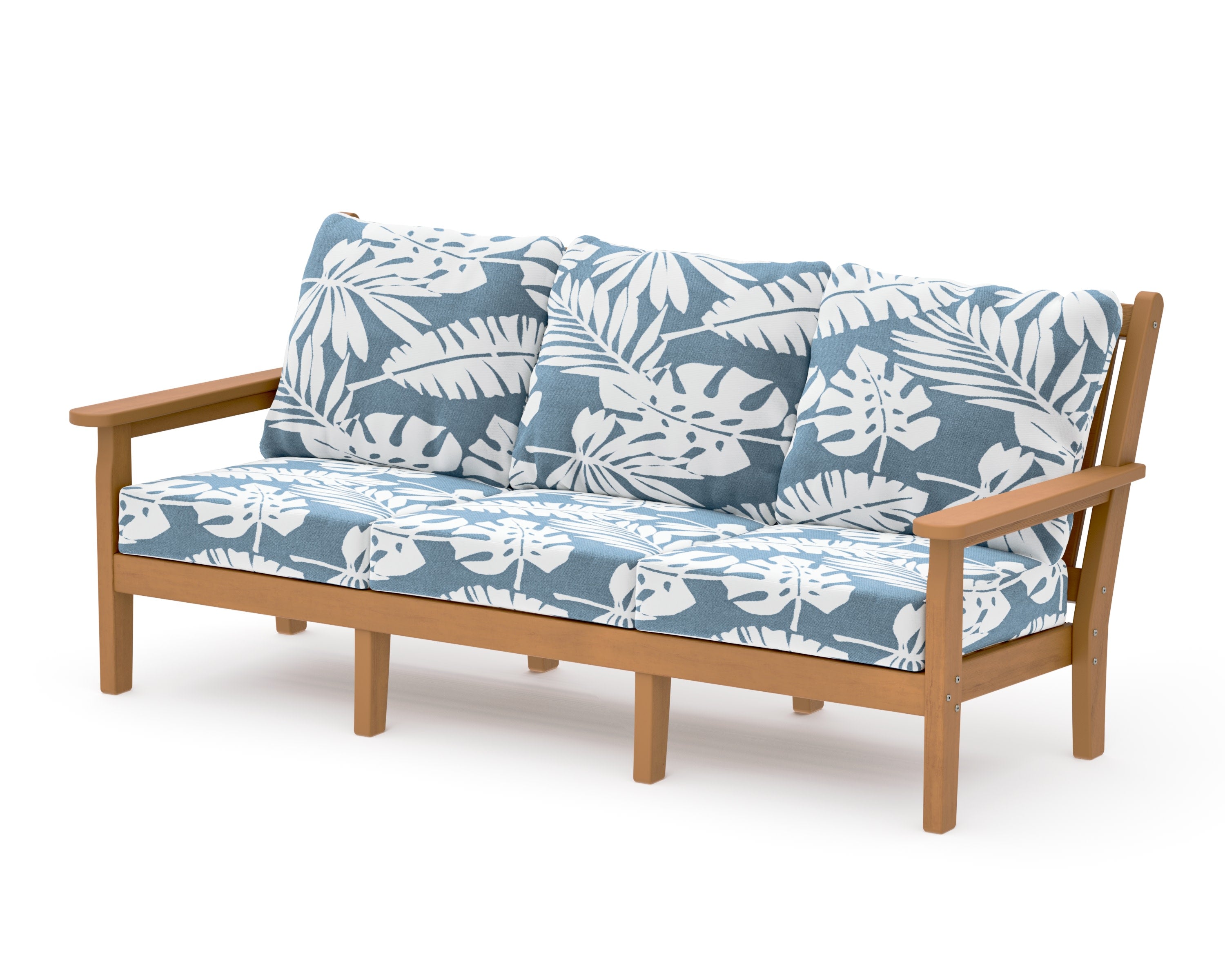 Chippendale Deep Seating Sofa in Natural / Leaf Sky Blue