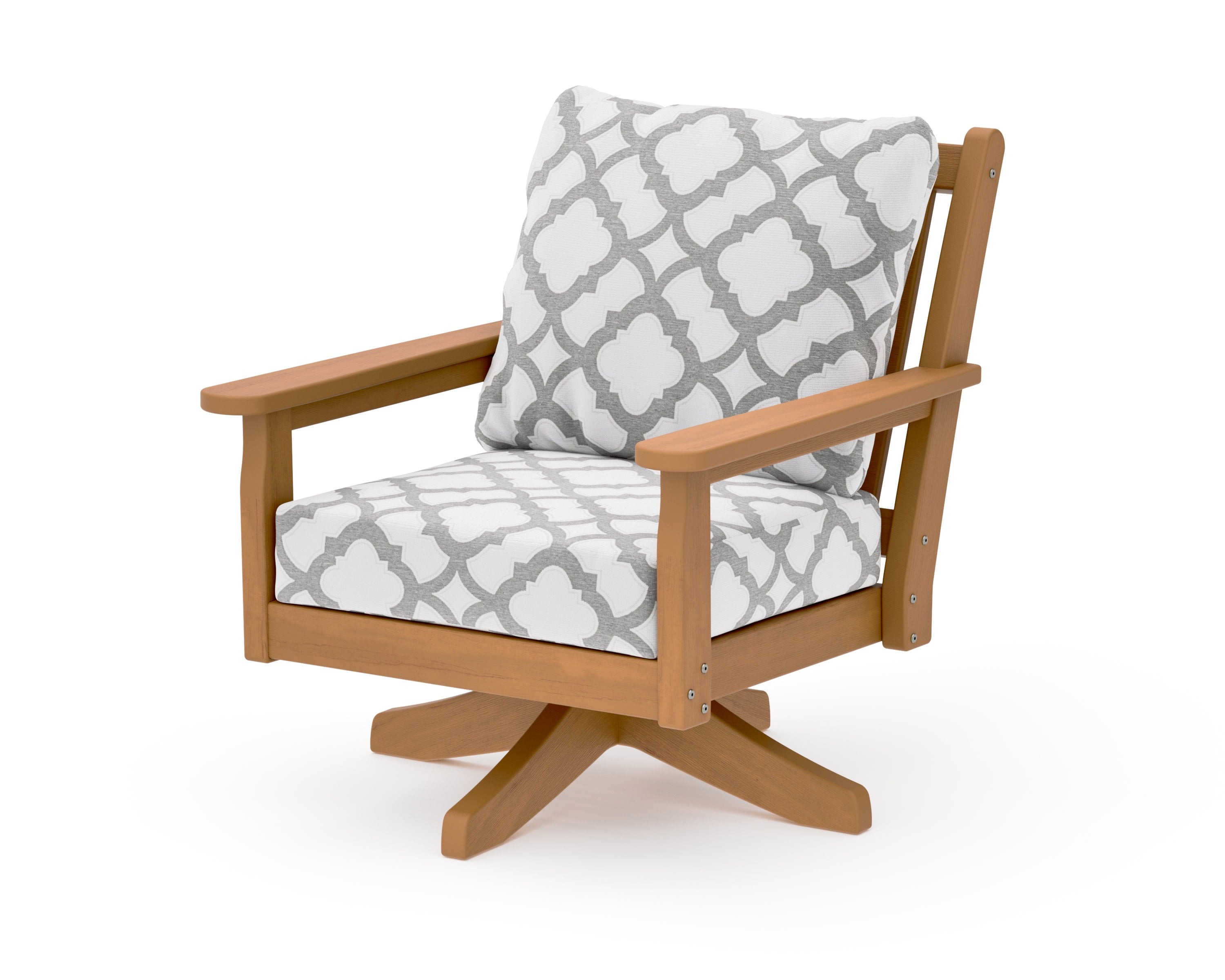 Chippendale Deep Seating Swivel Chair in Natural / Trellis Grey Mist