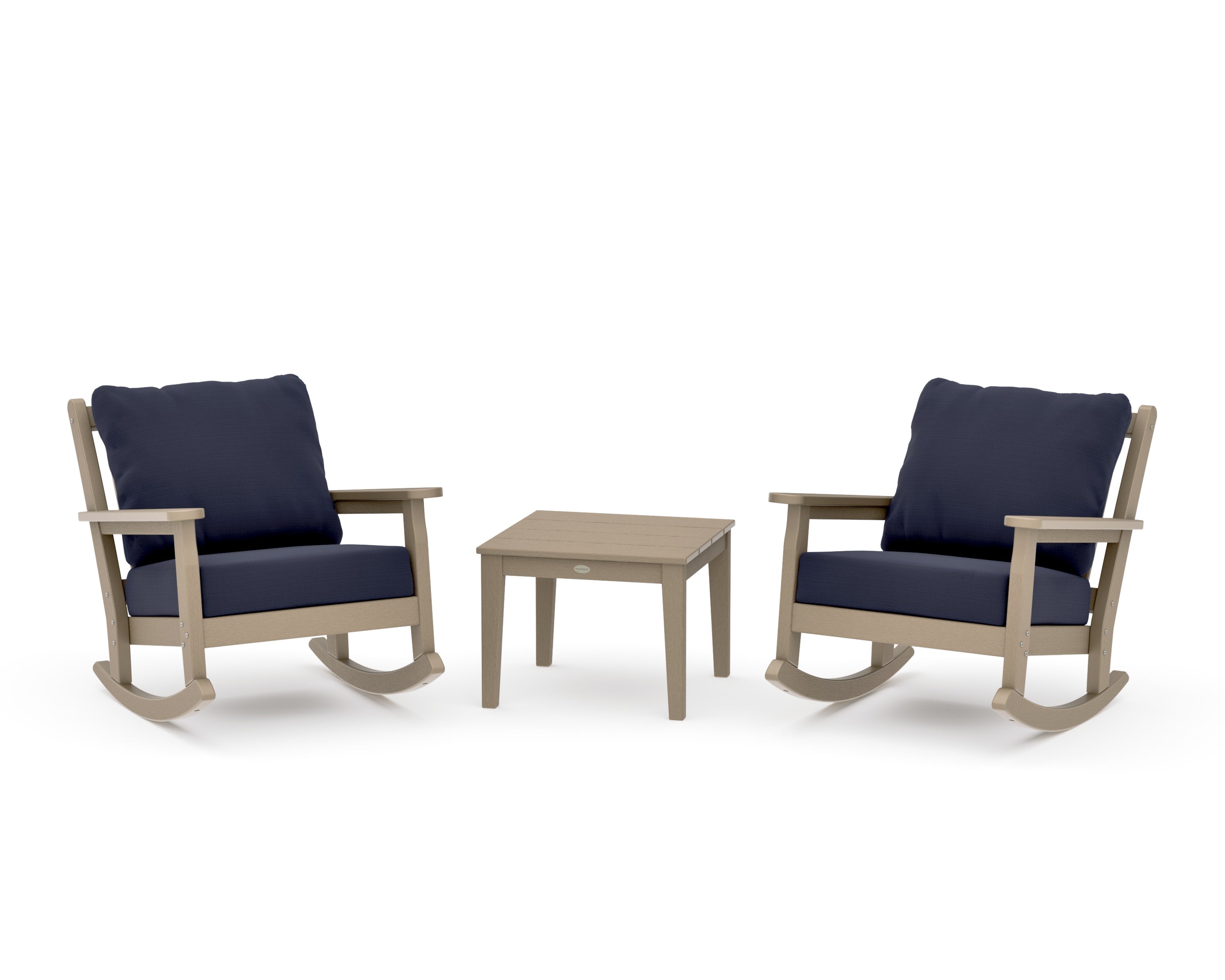 Chippendale 3-Piece Deep Seating Rocker Set in Vintage Sahara / Navy Linen