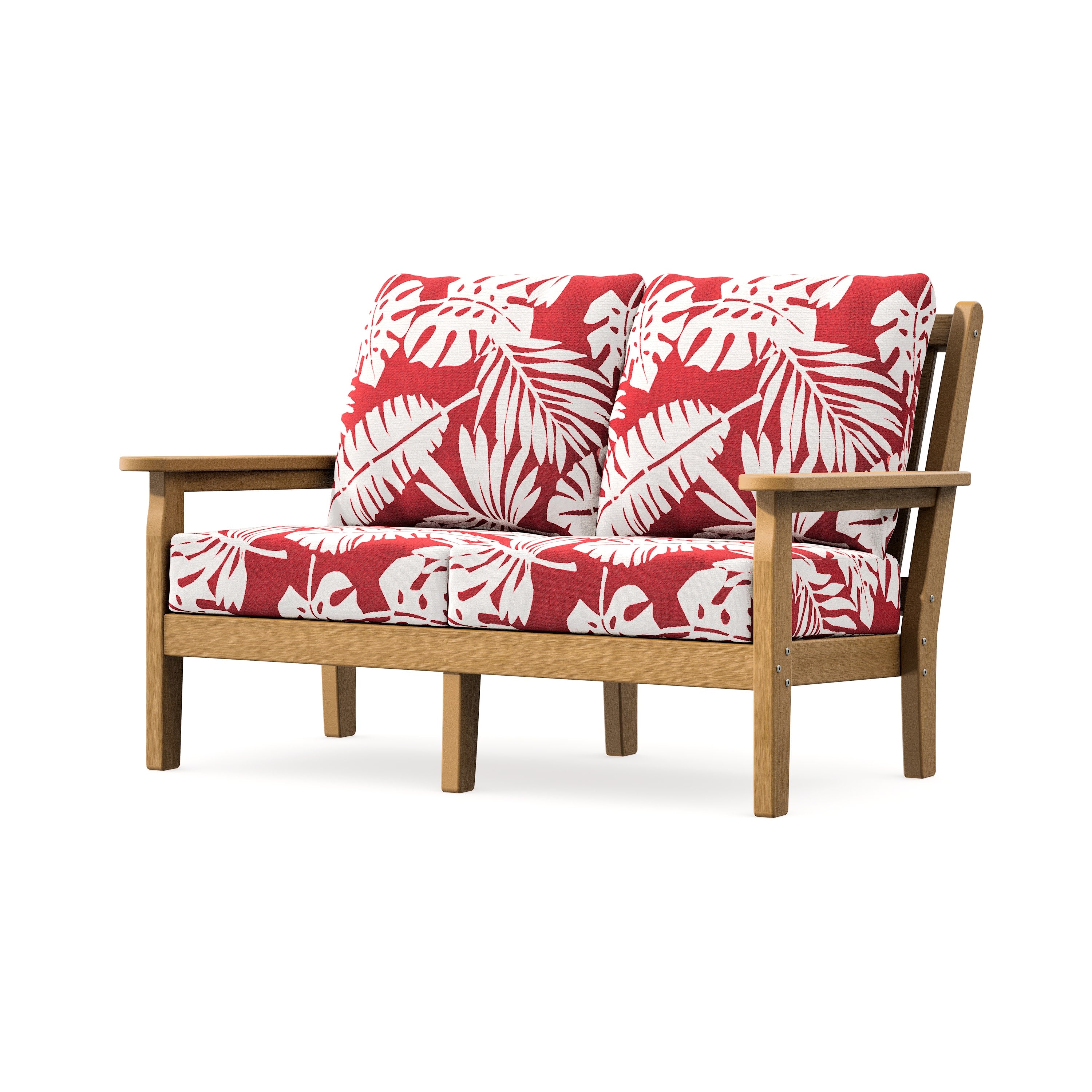 Chippendale Deep Seating Loveseat in Natural / Leaf Crimson