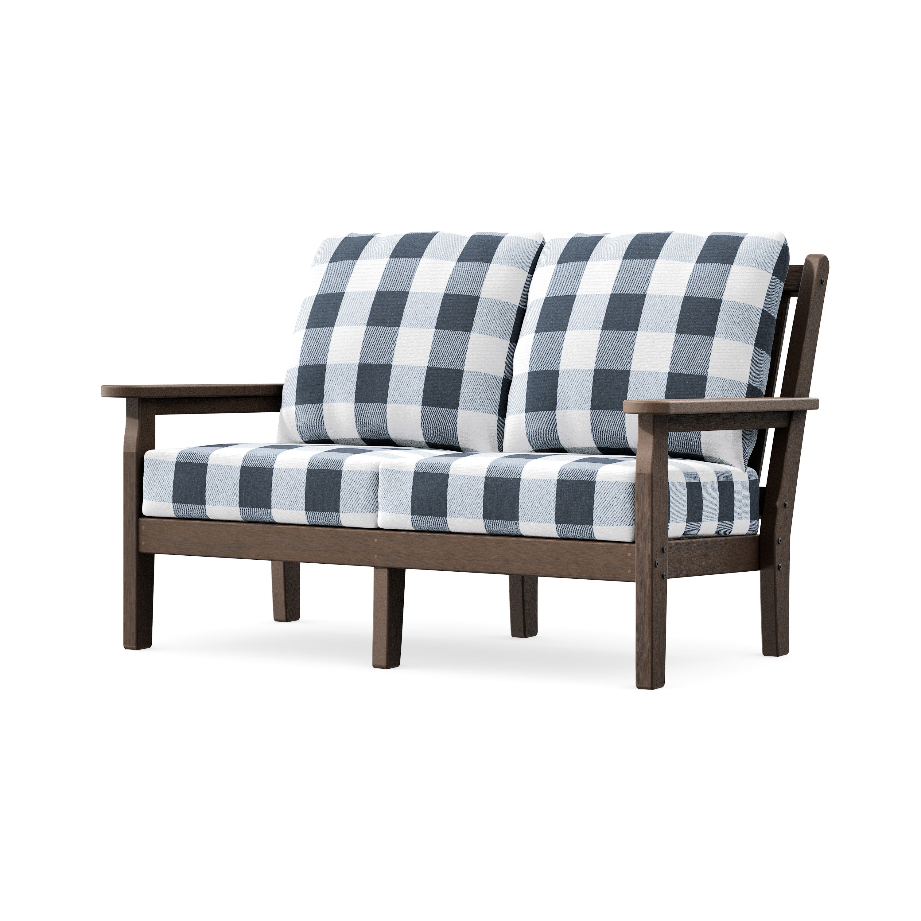 Chippendale Deep Seating Loveseat in Kona / Buffalo Plaid Marine Indigo