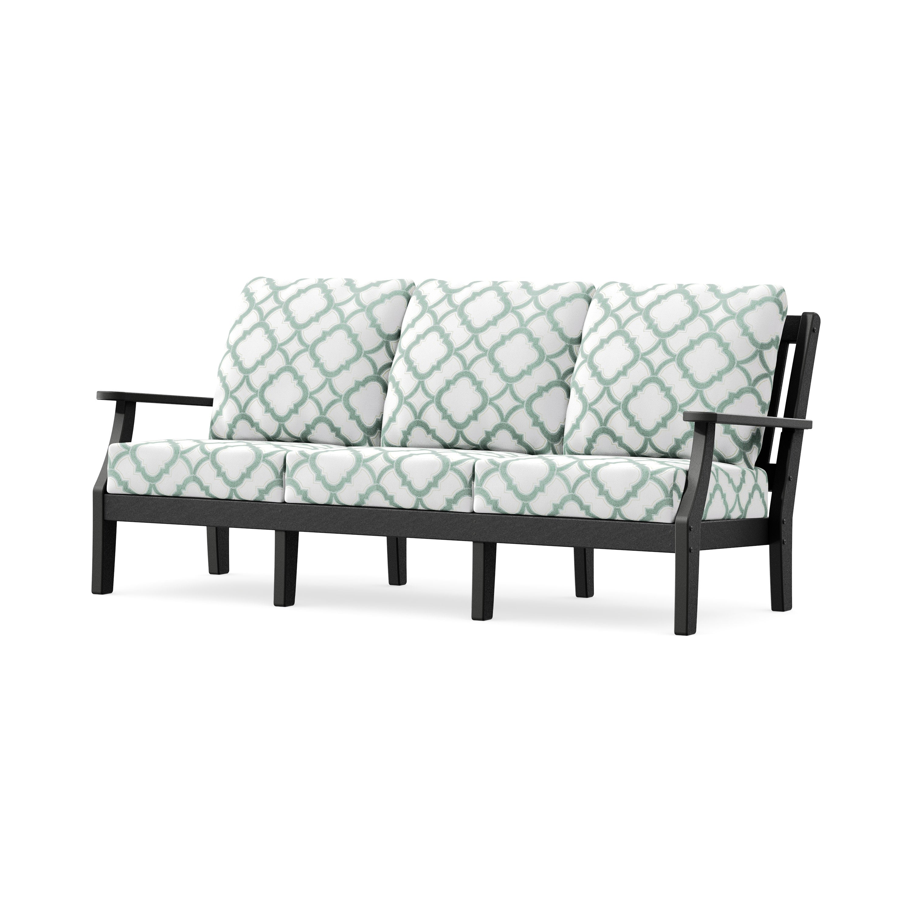 Chinoiserie Deep Seating Sofa in Black / Trellis Glacier Spa