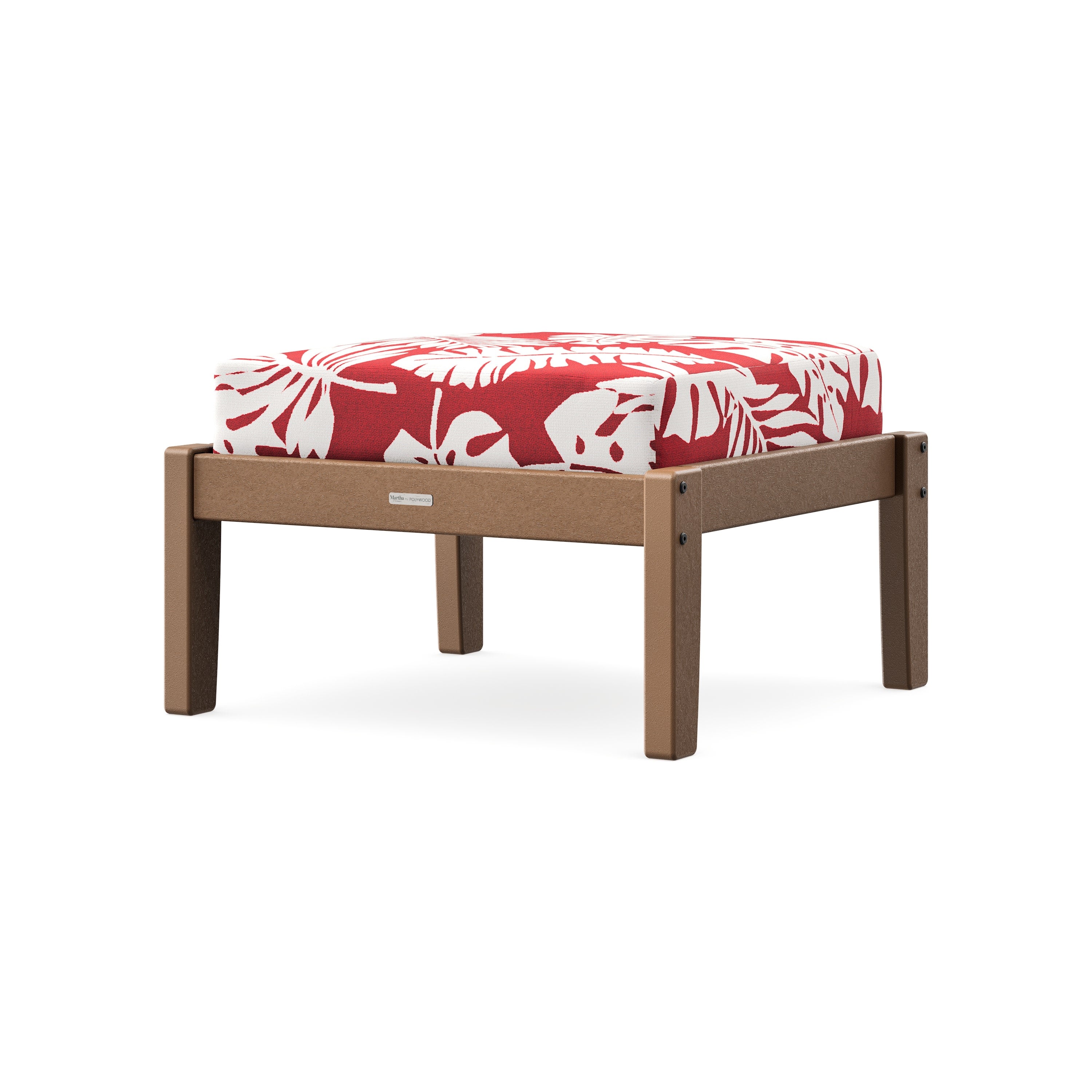Chinoiserie Deep Seating Ottoman in Teak / Leaf Crimson