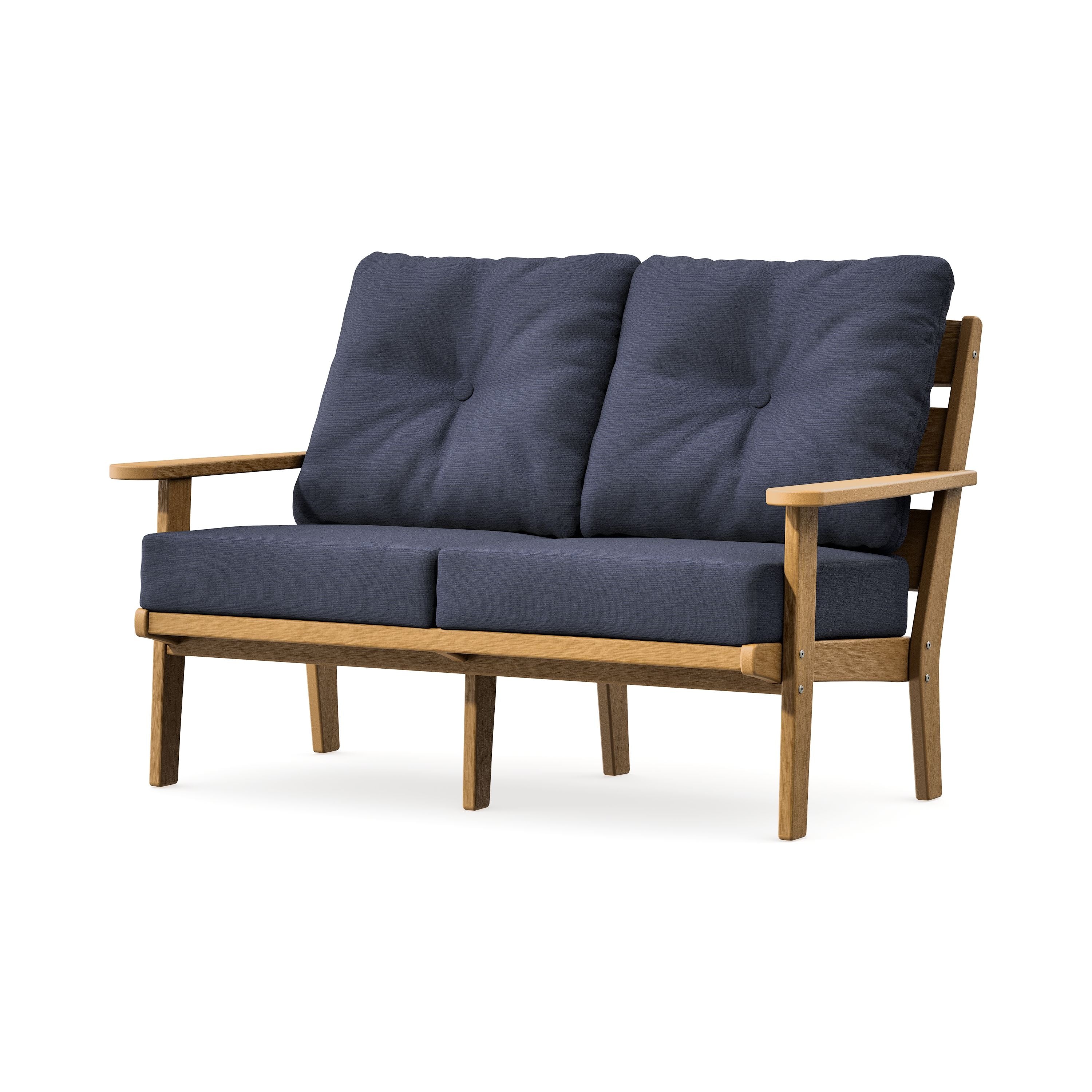 Lakeside Deep Seating Loveseat in Natural / Navy Linen