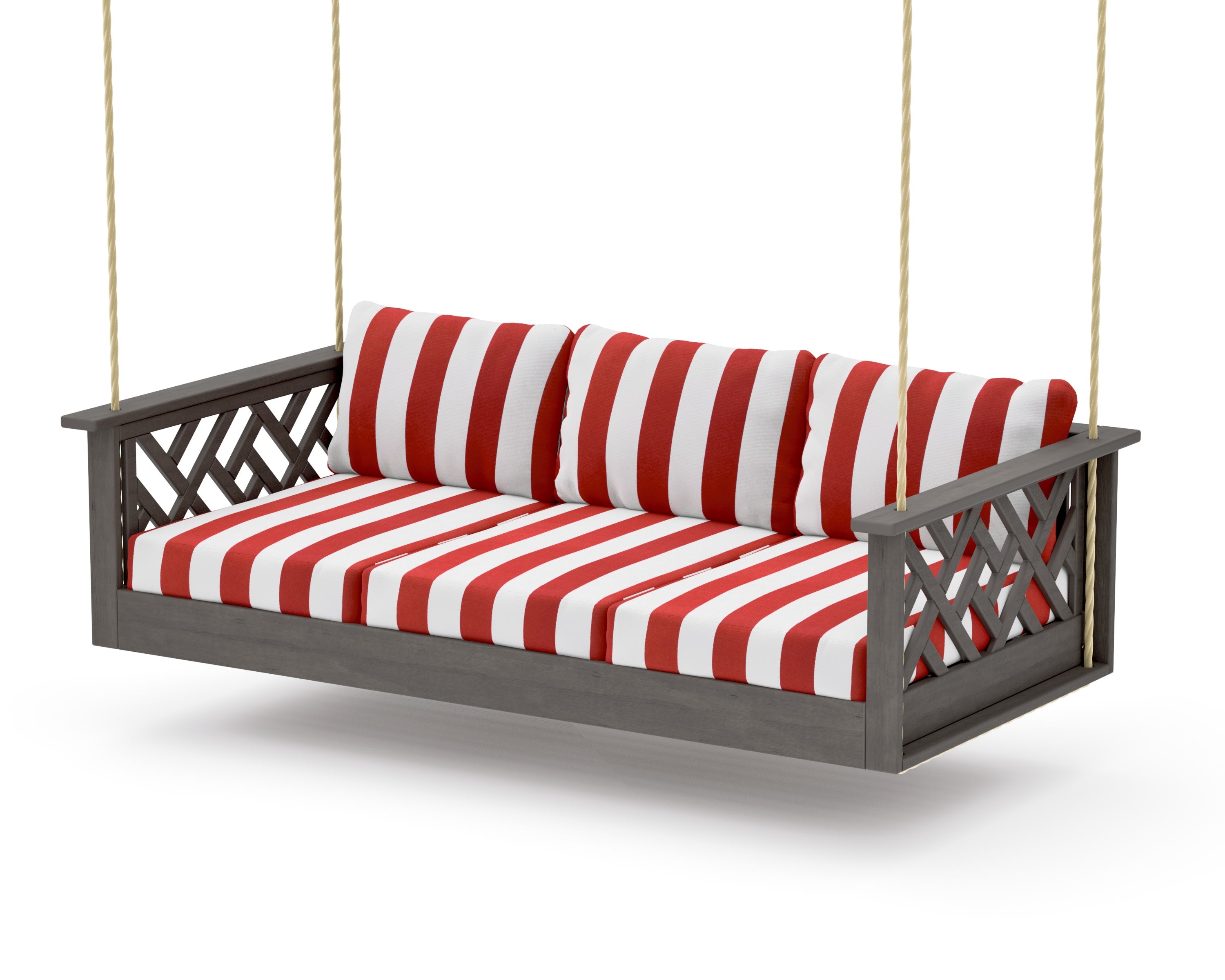Chippendale Daybed Swing in Driftwood / Cabana Stripe Crimson