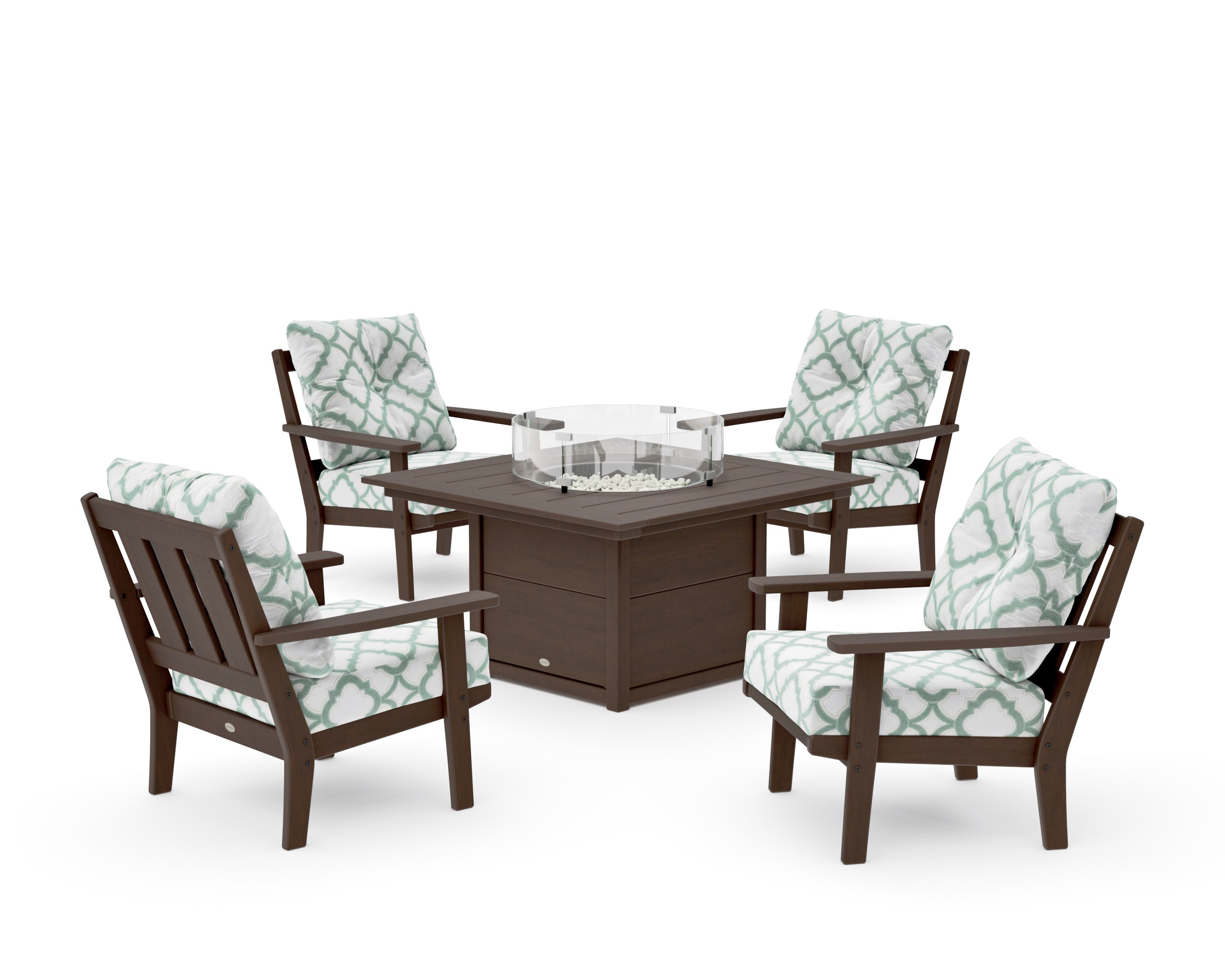 Oxford 5-Piece Deep Seating Set with Fire Pit Table in Kona / Trellis Glacier Spa