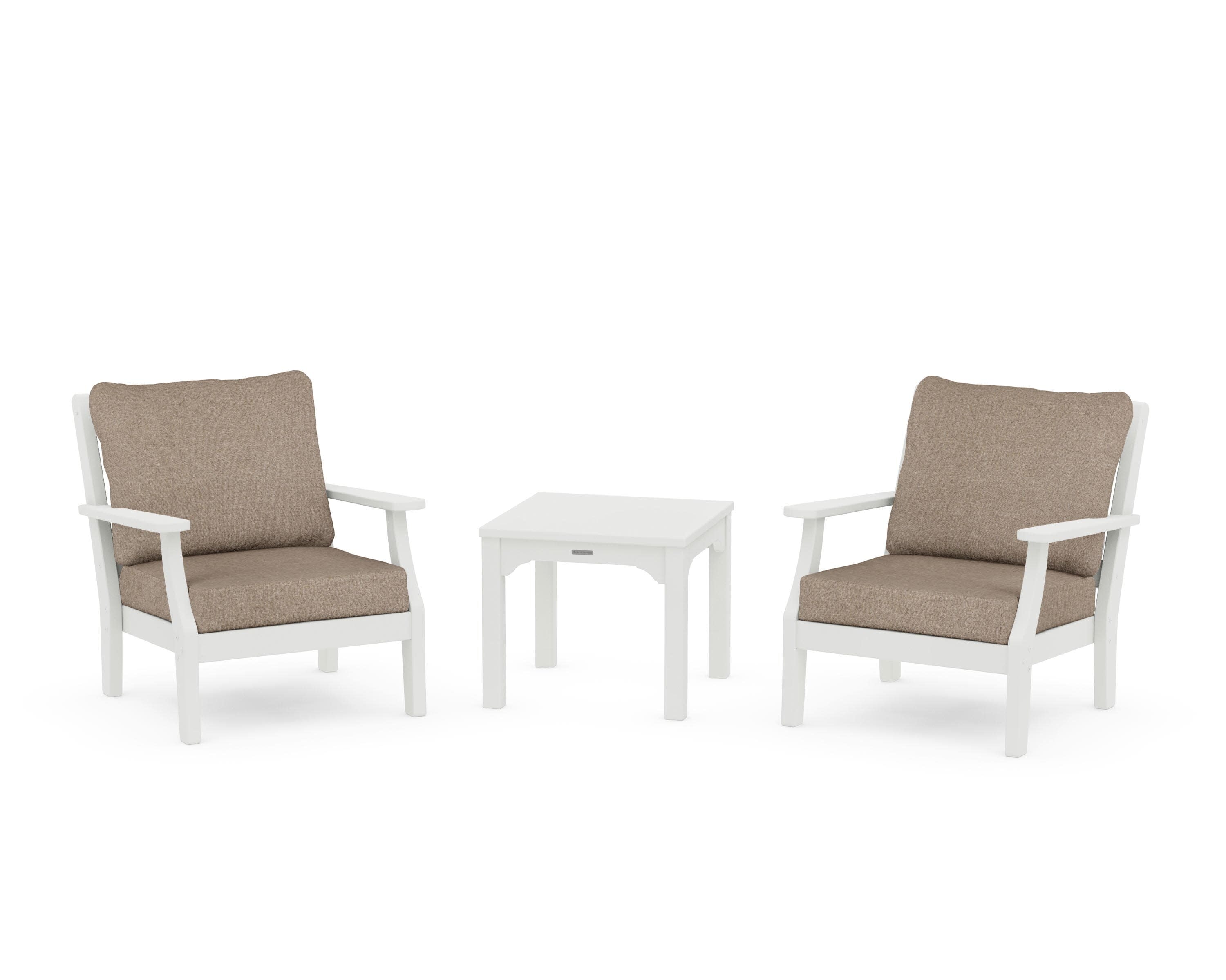 Chinoiserie 3-Piece Deep Seating Set in Vintage White / Spiced Burlap