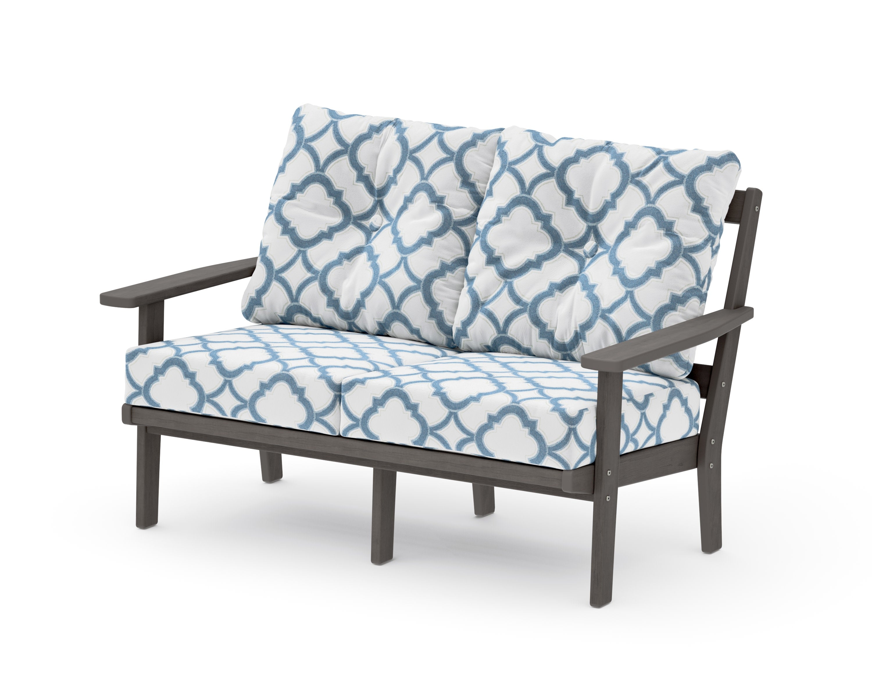 Prairie Deep SeatingLoveseat in Driftwood / Trellis Sky Blue