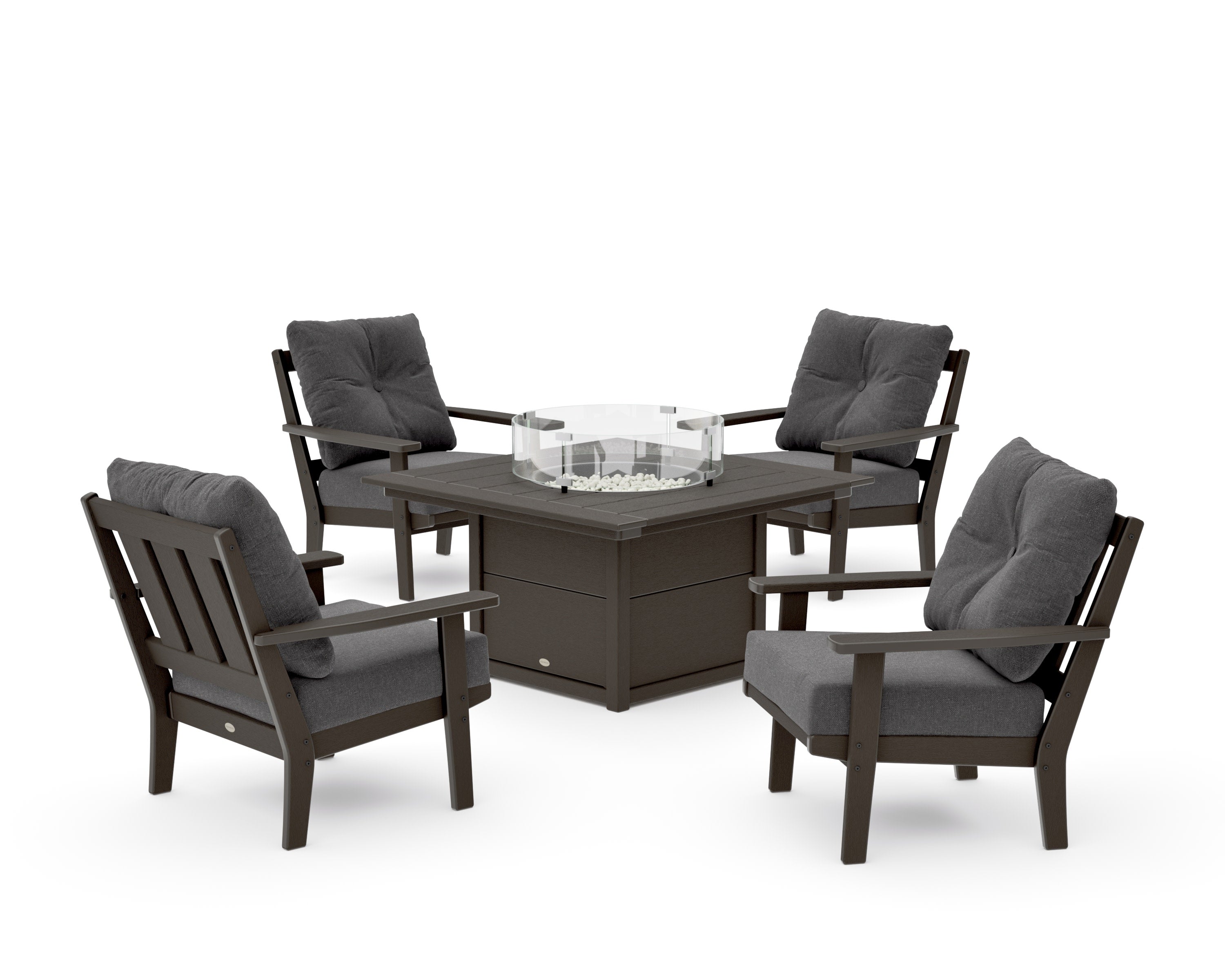 Oxford 5-Piece Deep Seating Set with Fire Pit Table in Vintage Coffee / Ash Charcoal