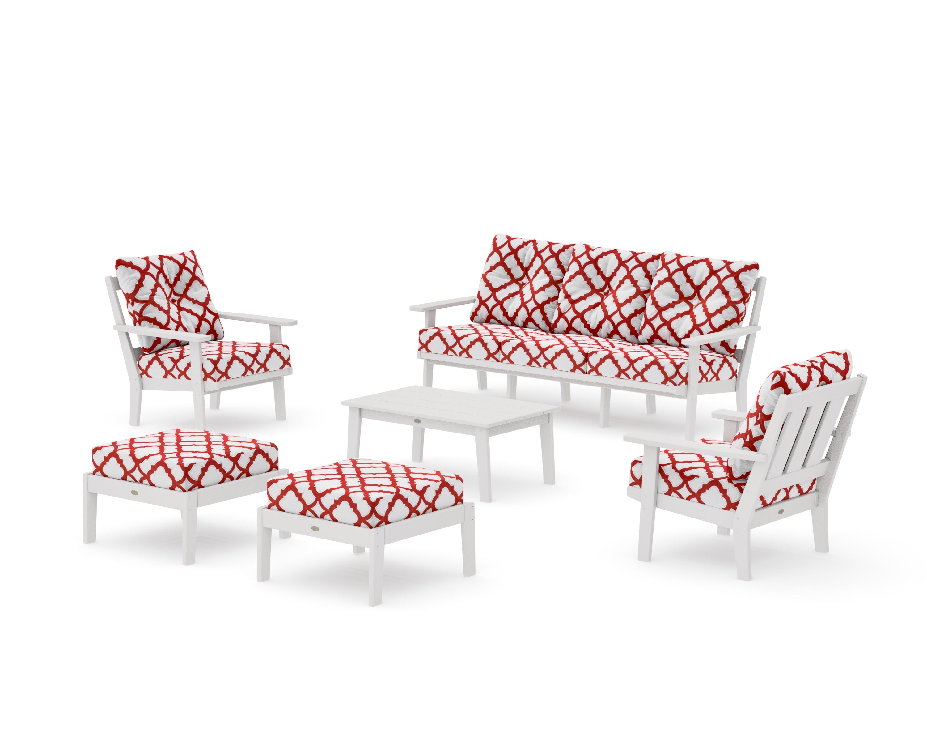 Oxford 6-Piece Lounge Sofa Set in Vintage White / Trellis Crimson