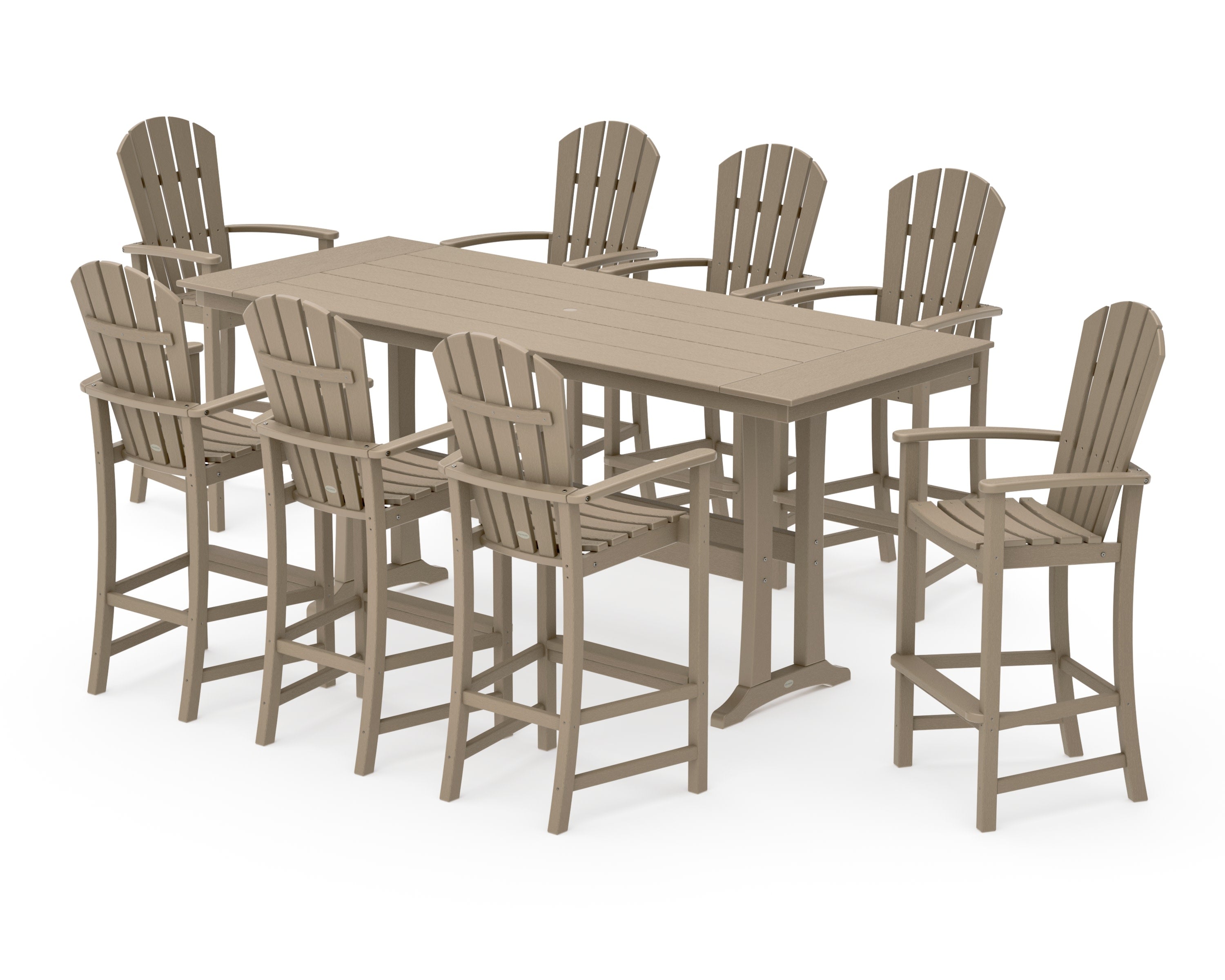 Palm Coast 9-Piece Farmhouse Bar Set with Trestle Legs in Vintage Sahara