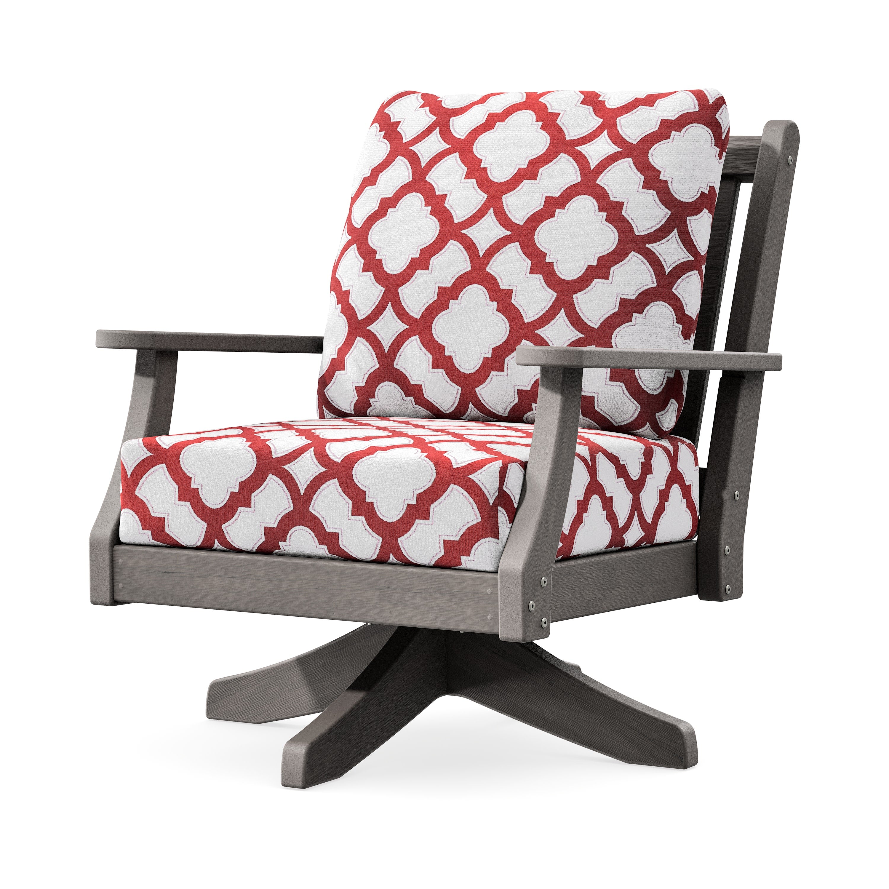 Wovendale Deep Seating Swivel Chair in Driftwood / Trellis Crimson
