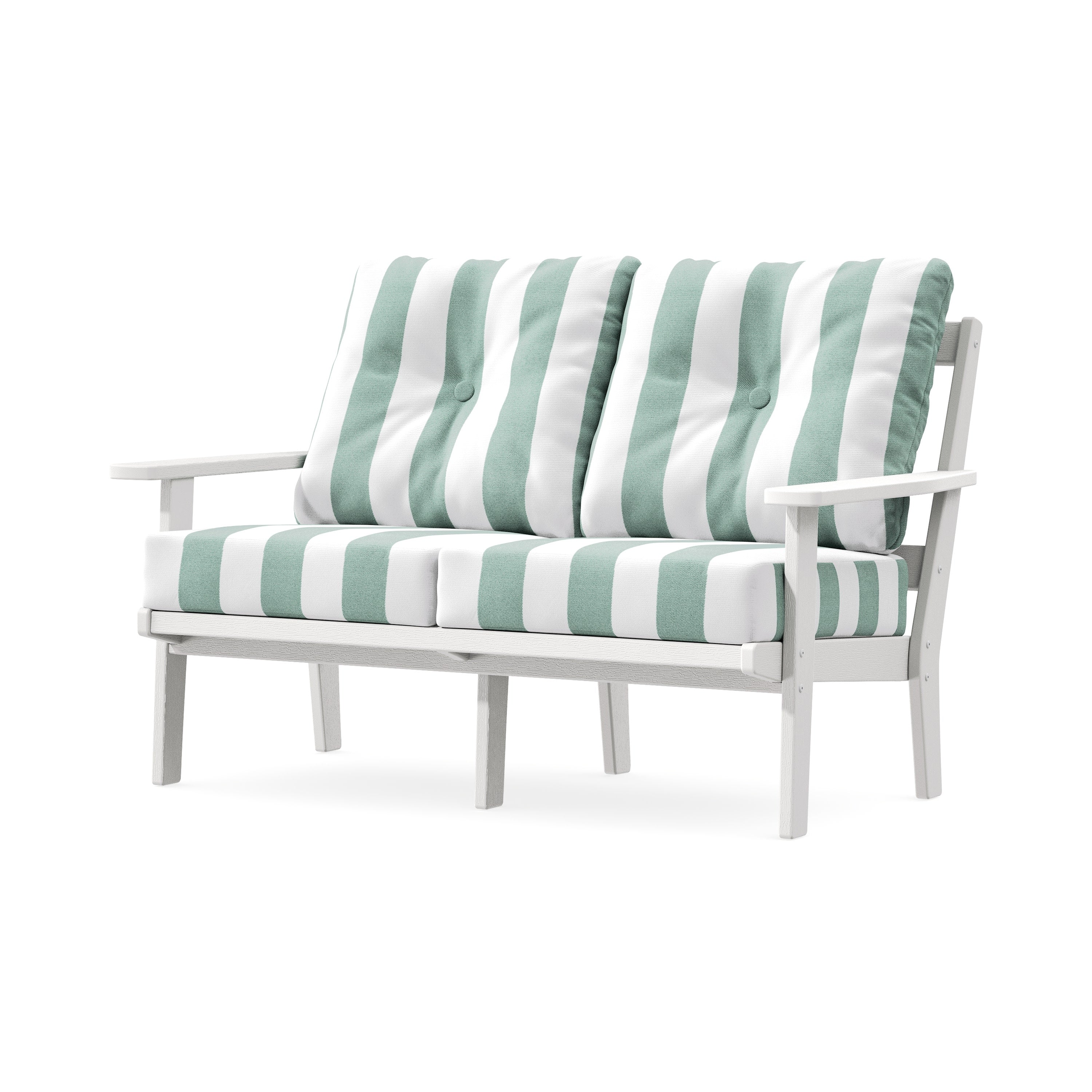Oxford Deep SeatingLoveseat in Vintage White / Cabana Stripe Glacier Spa