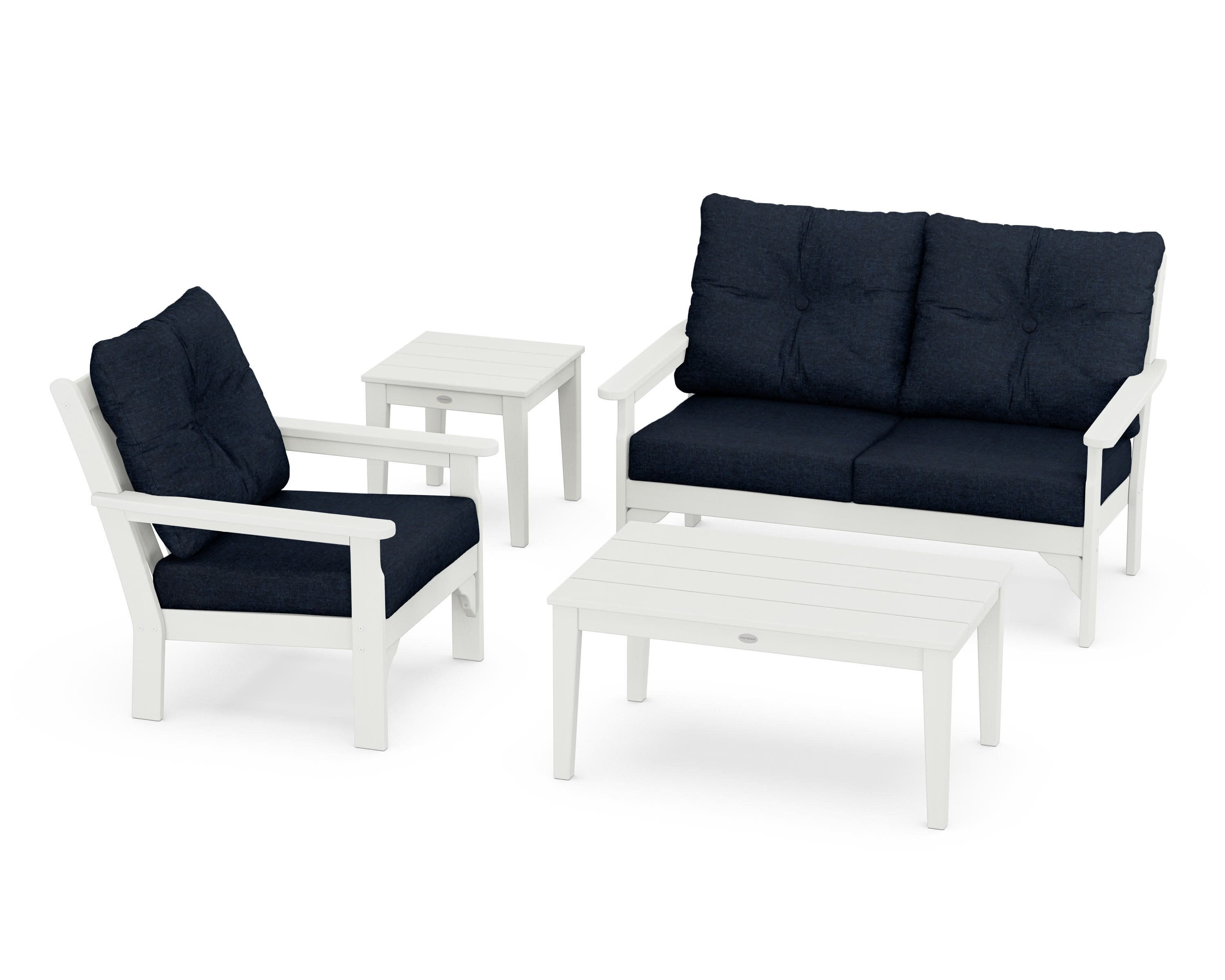 Vineyard 4-Piece Deep Seating Set in Vintage White / Marine Indigo